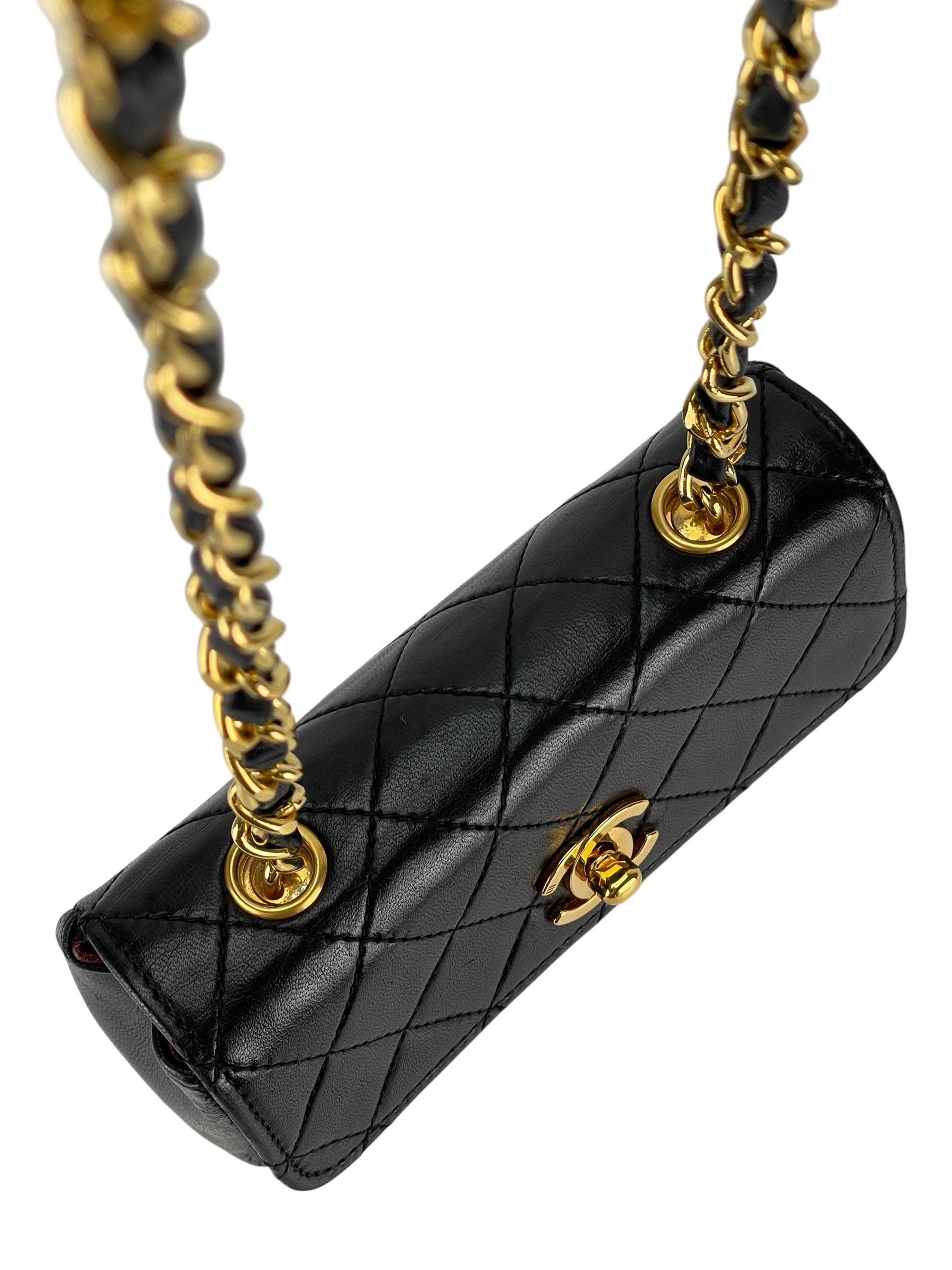 CHANEL - Mini Matelasse Turnlock Chain Shoulder Bag Leather Black