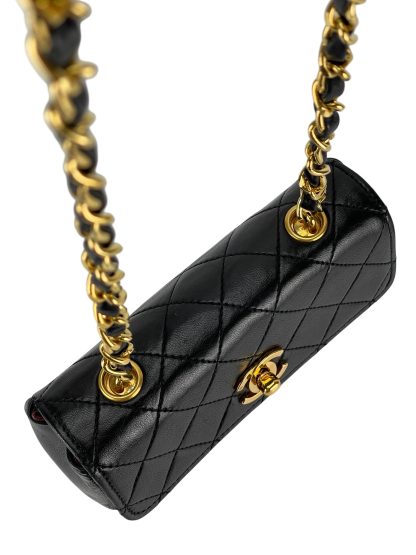 CHANEL - Mini Matelasse Turnlock Chain Shoulder Bag Leather Black