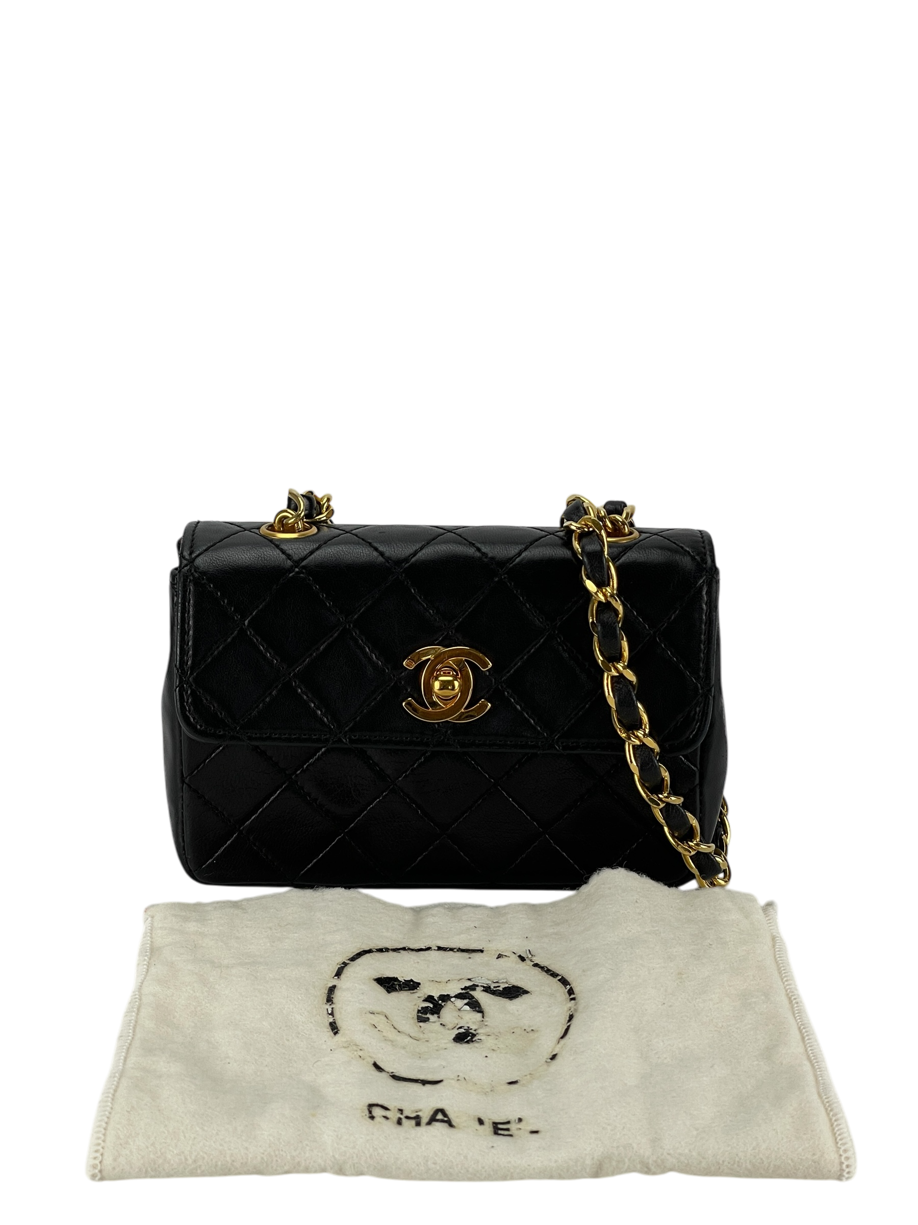 CHANEL - Mini Matelasse Turnlock Chain Shoulder Bag Leather Black