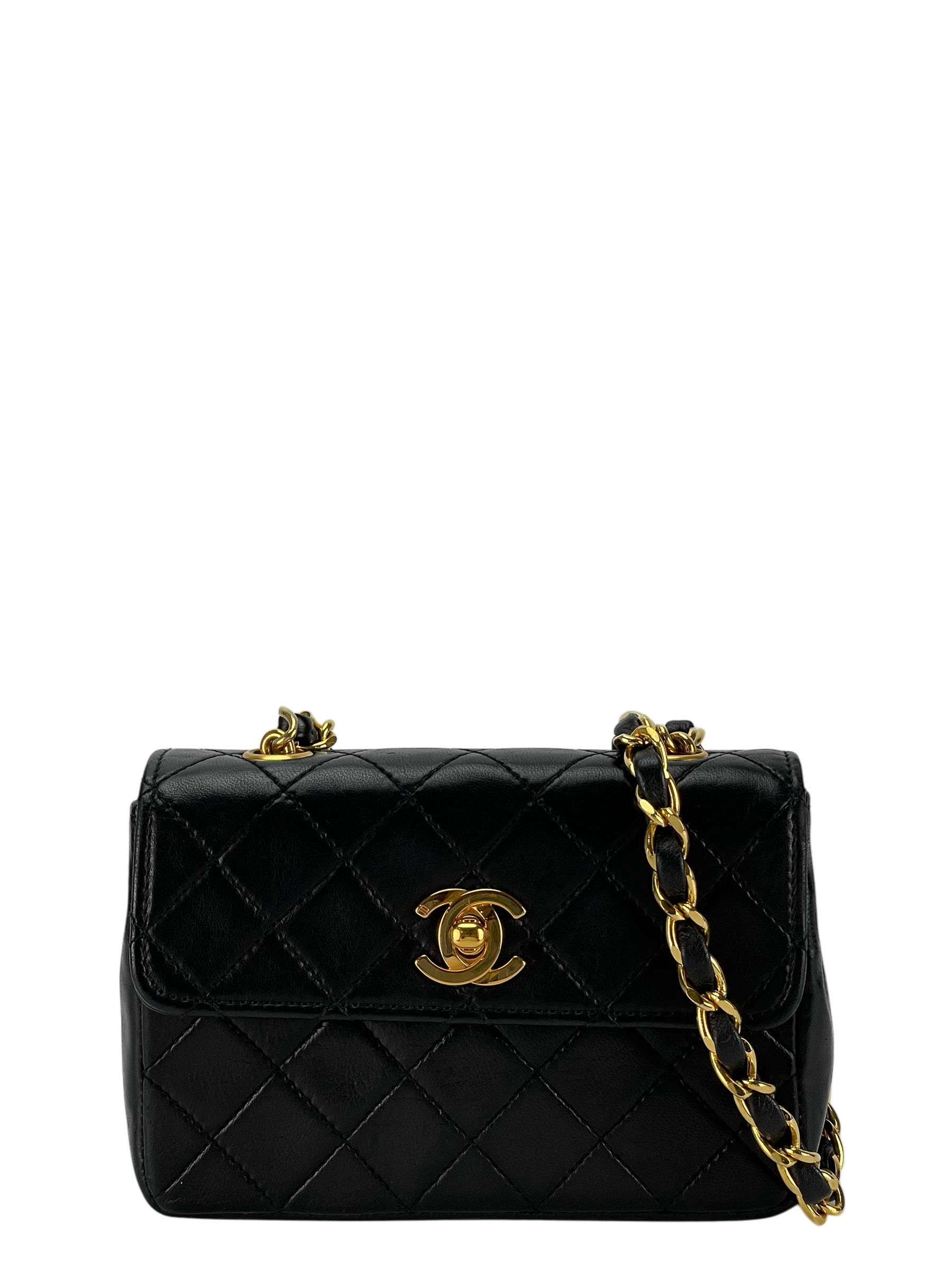 CHANEL - Mini Matelasse Turnlock Chain Shoulder Bag Leather Black