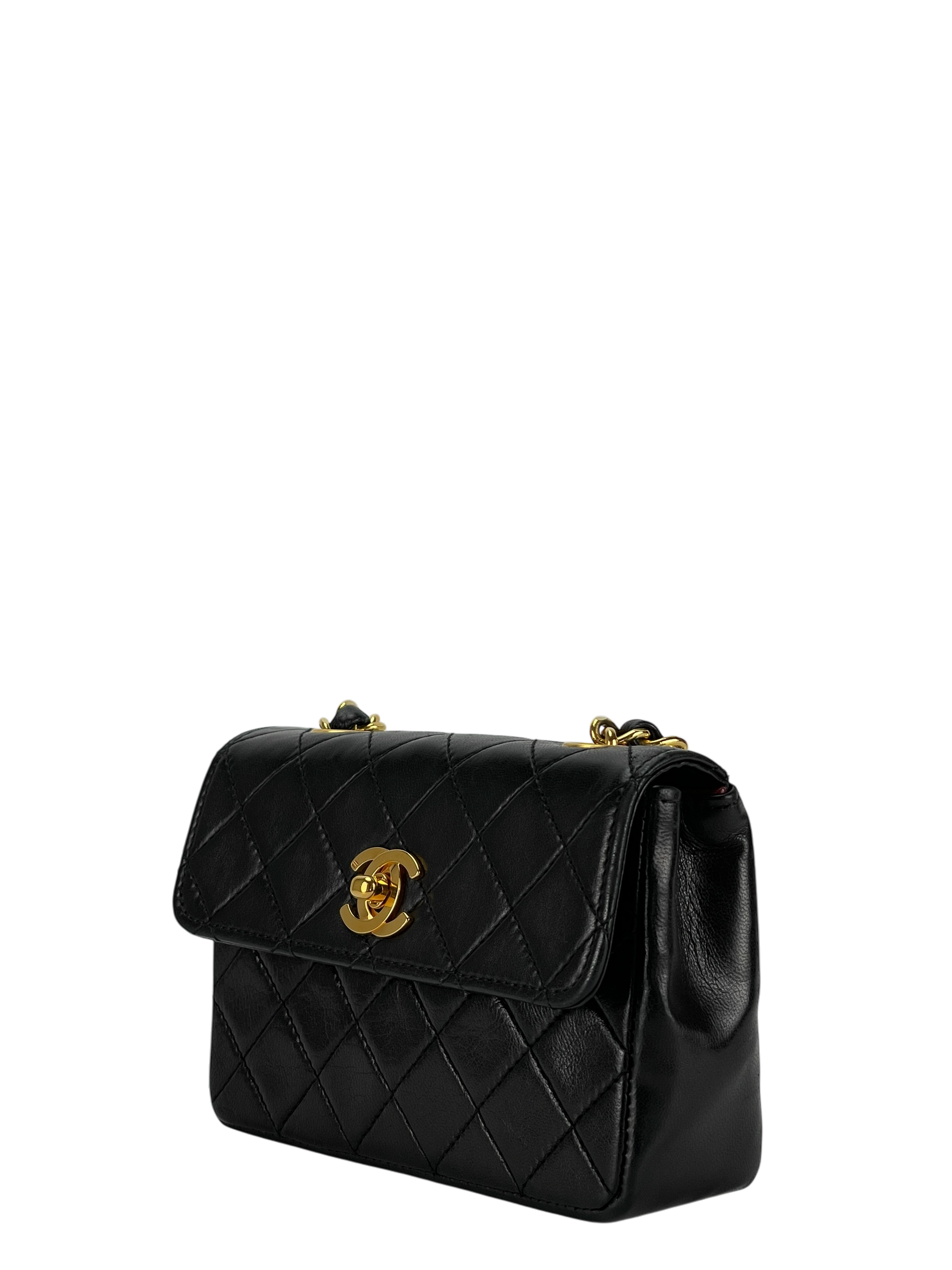 CHANEL - Mini Matelasse Turnlock Chain Shoulder Bag Leather Black