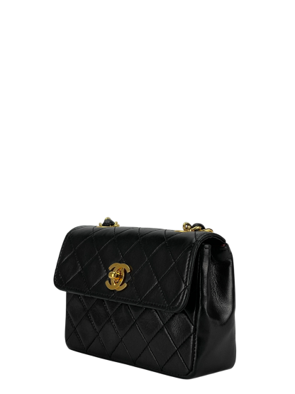 CHANEL - Mini Matelasse Turnlock Chain Shoulder Bag Leather Black