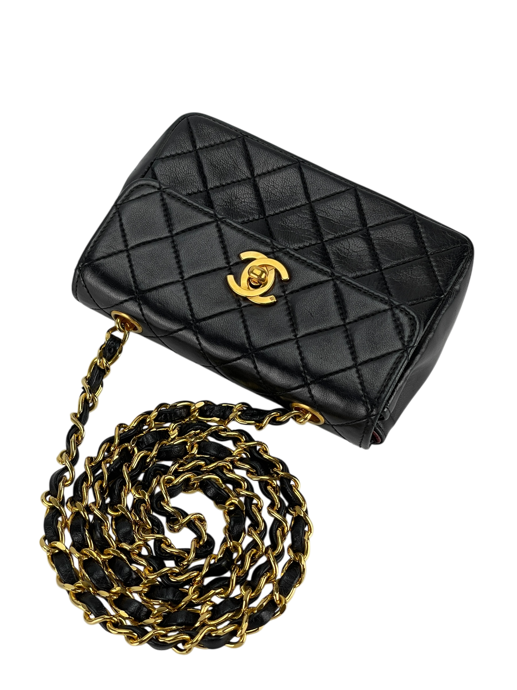 CHANEL - Mini Matelasse Turnlock Chain Shoulder Bag Leather Black