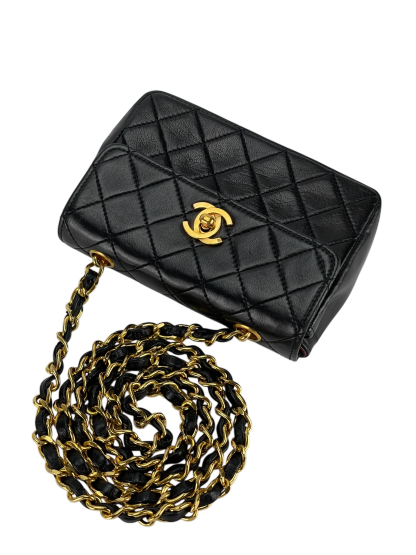 CHANEL - Mini Matelasse Turnlock Chain Shoulder Bag Leather Black