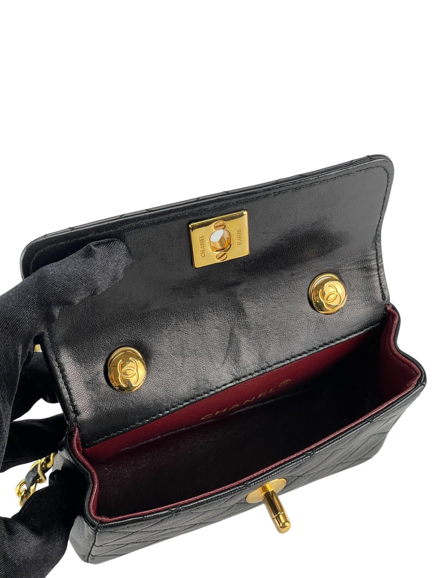 CHANEL - Mini Matelasse Turnlock Chain Shoulder Bag Leather Black
