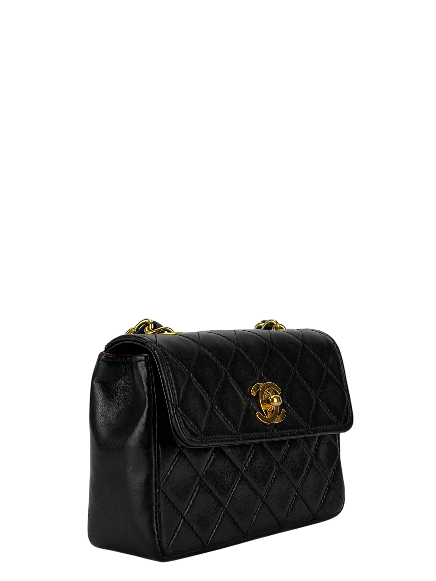 CHANEL - Mini Matelasse Turnlock Chain Shoulder Bag Leather Black