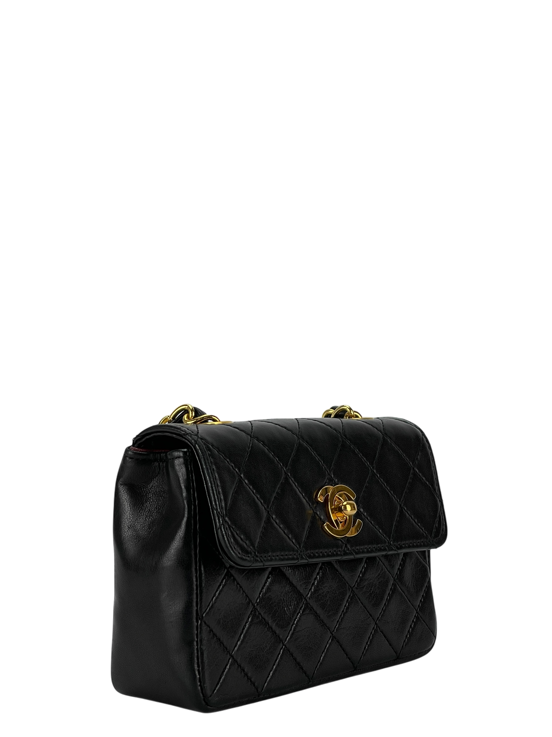 CHANEL - Mini Matelasse Turnlock Chain Shoulder Bag Leather Black