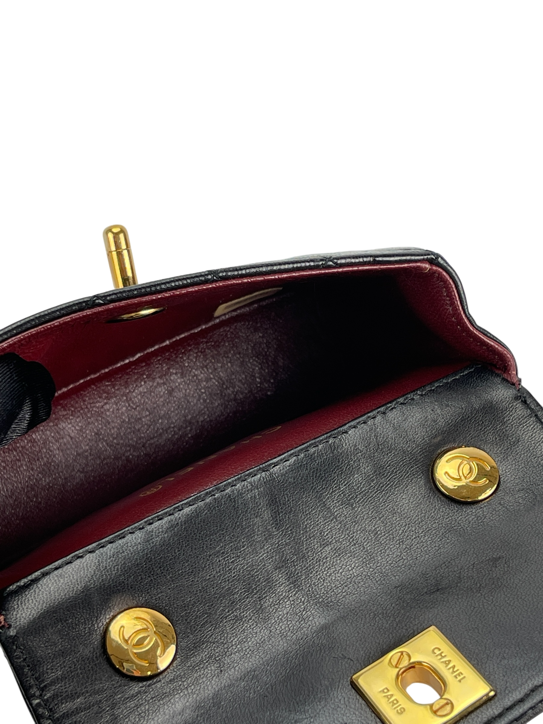 CHANEL - Mini Matelasse Turnlock Chain Shoulder Bag Leather Black