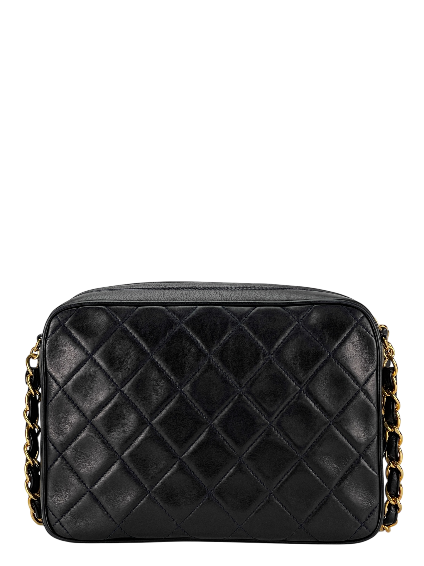 CHANEL - Navy Lambskin Mini Chain Shoulder Camera Bag