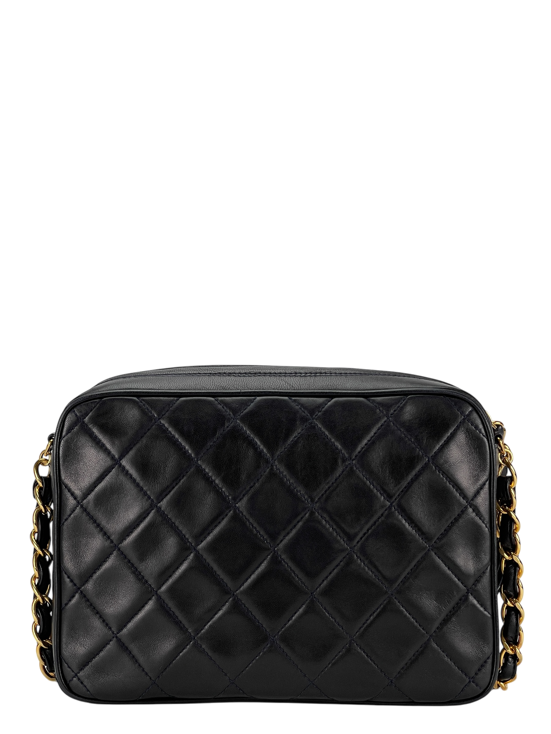 CHANEL - Navy Lambskin Mini Chain Shoulder Camera Bag