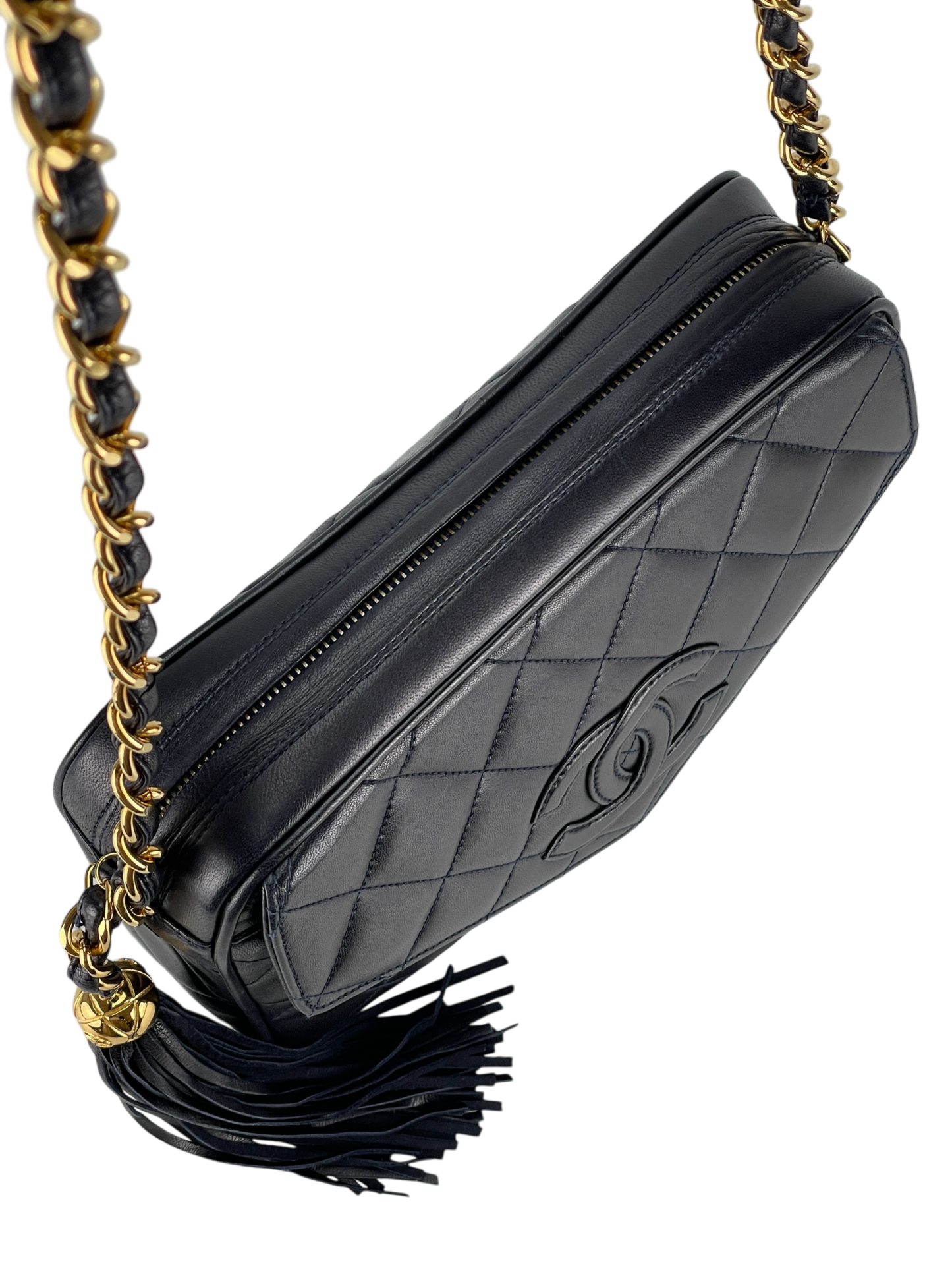 CHANEL - Navy Lambskin Mini Chain Shoulder Camera Bag