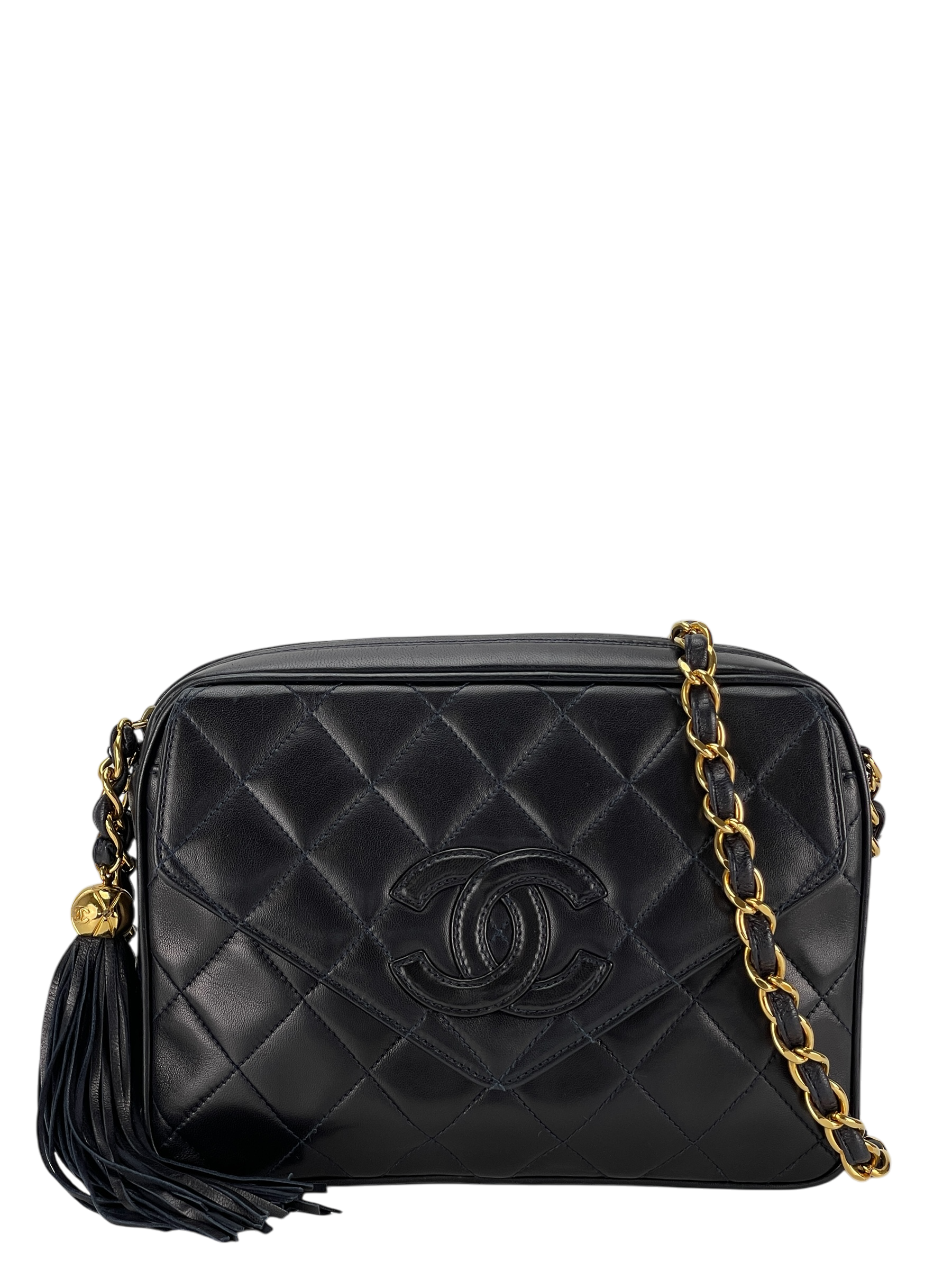 CHANEL - Navy Lambskin Mini Chain Shoulder Camera Bag