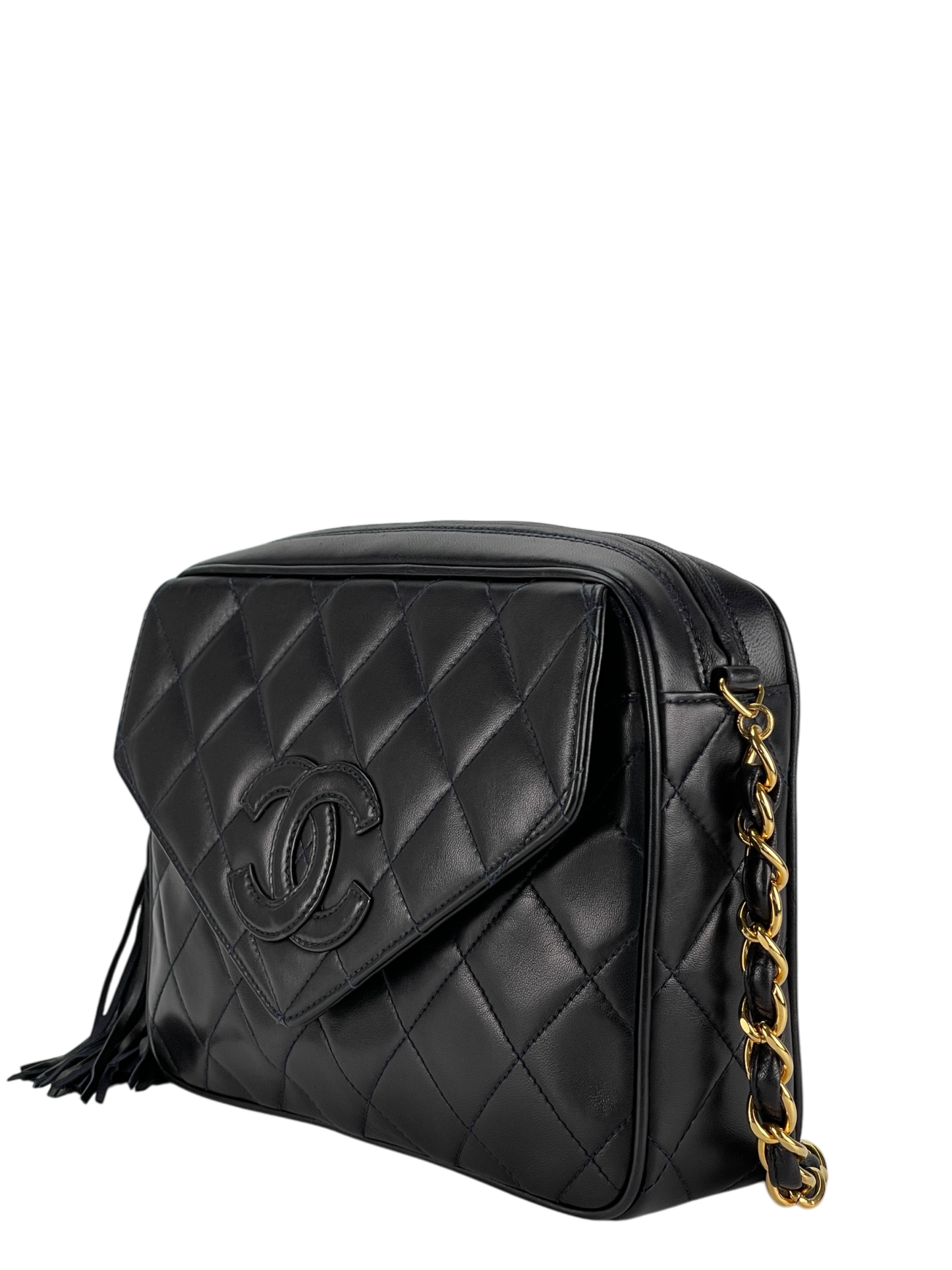 CHANEL - Navy Lambskin Mini Chain Shoulder Camera Bag