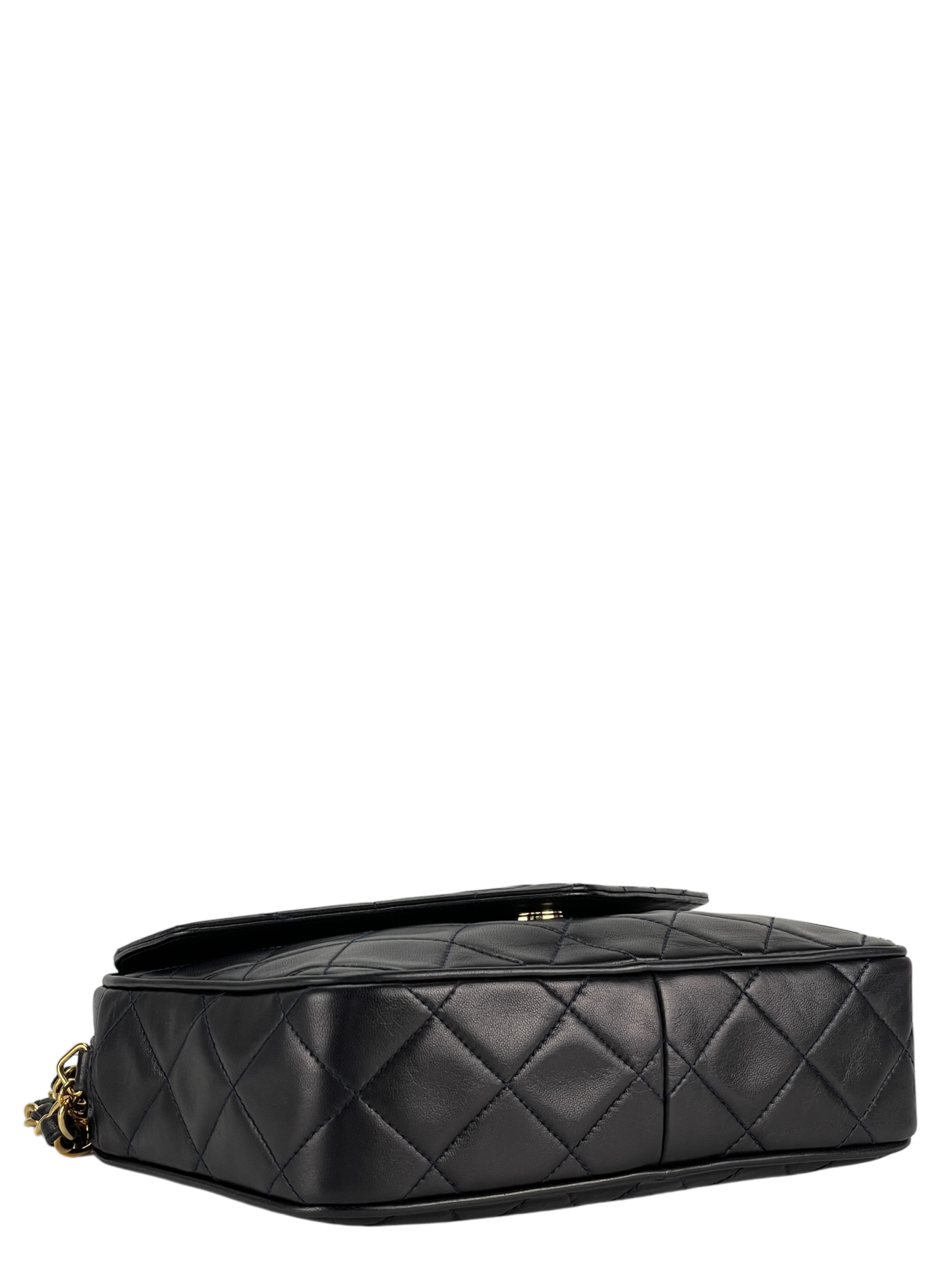 CHANEL - Navy Lambskin Mini Chain Shoulder Camera Bag