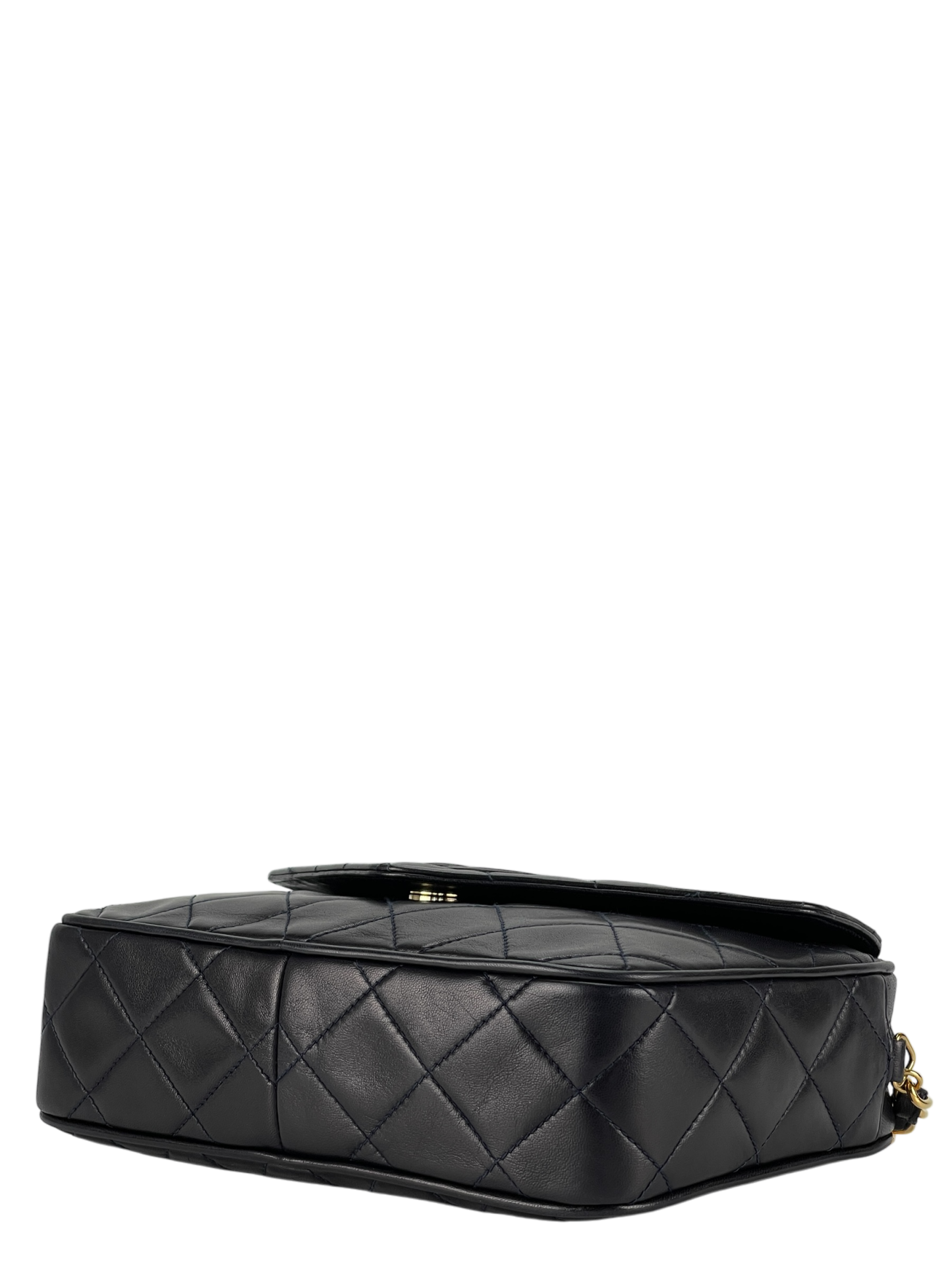 CHANEL - Navy Lambskin Mini Chain Shoulder Camera Bag