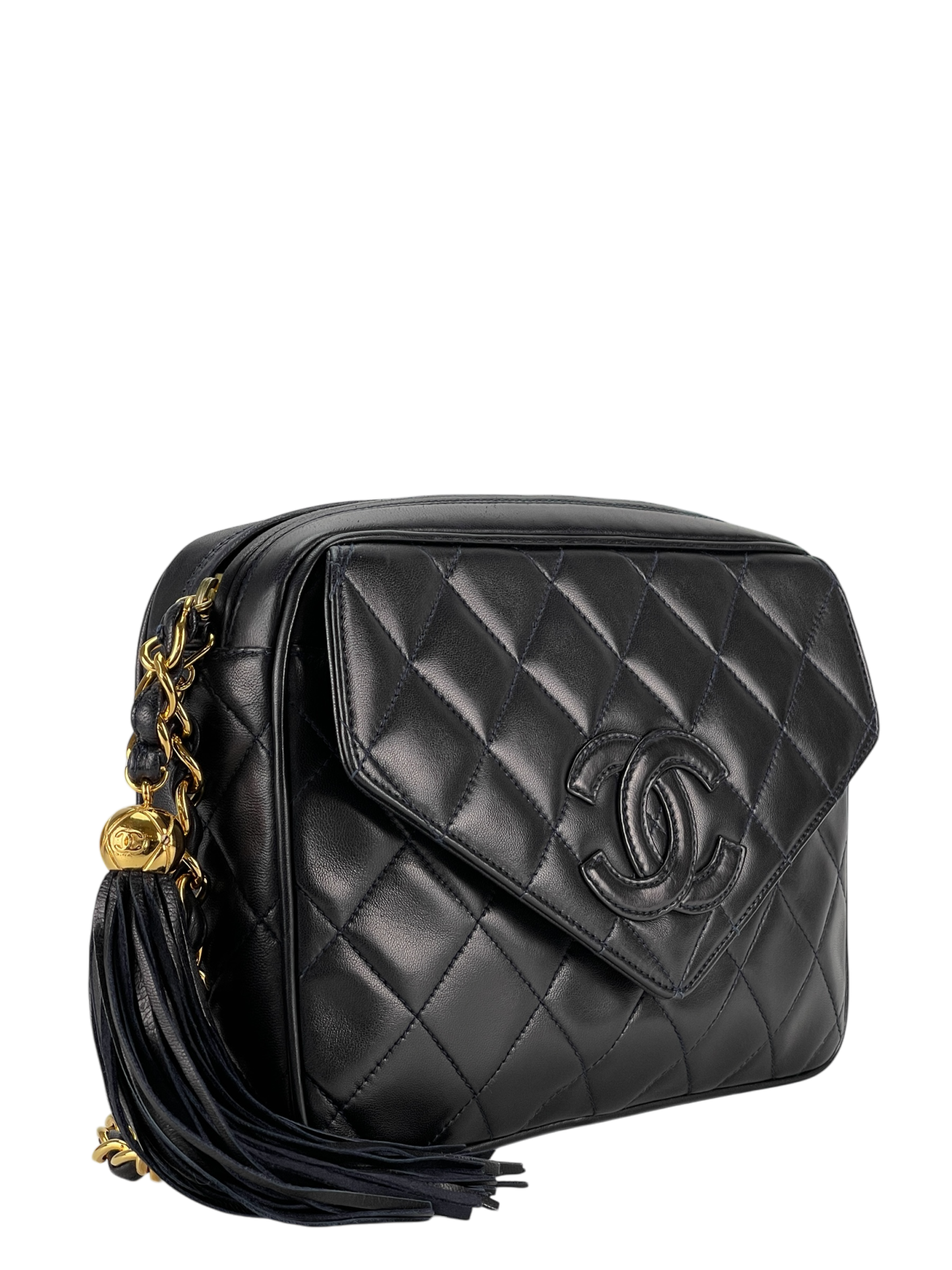 CHANEL - Navy Lambskin Mini Chain Shoulder Camera Bag