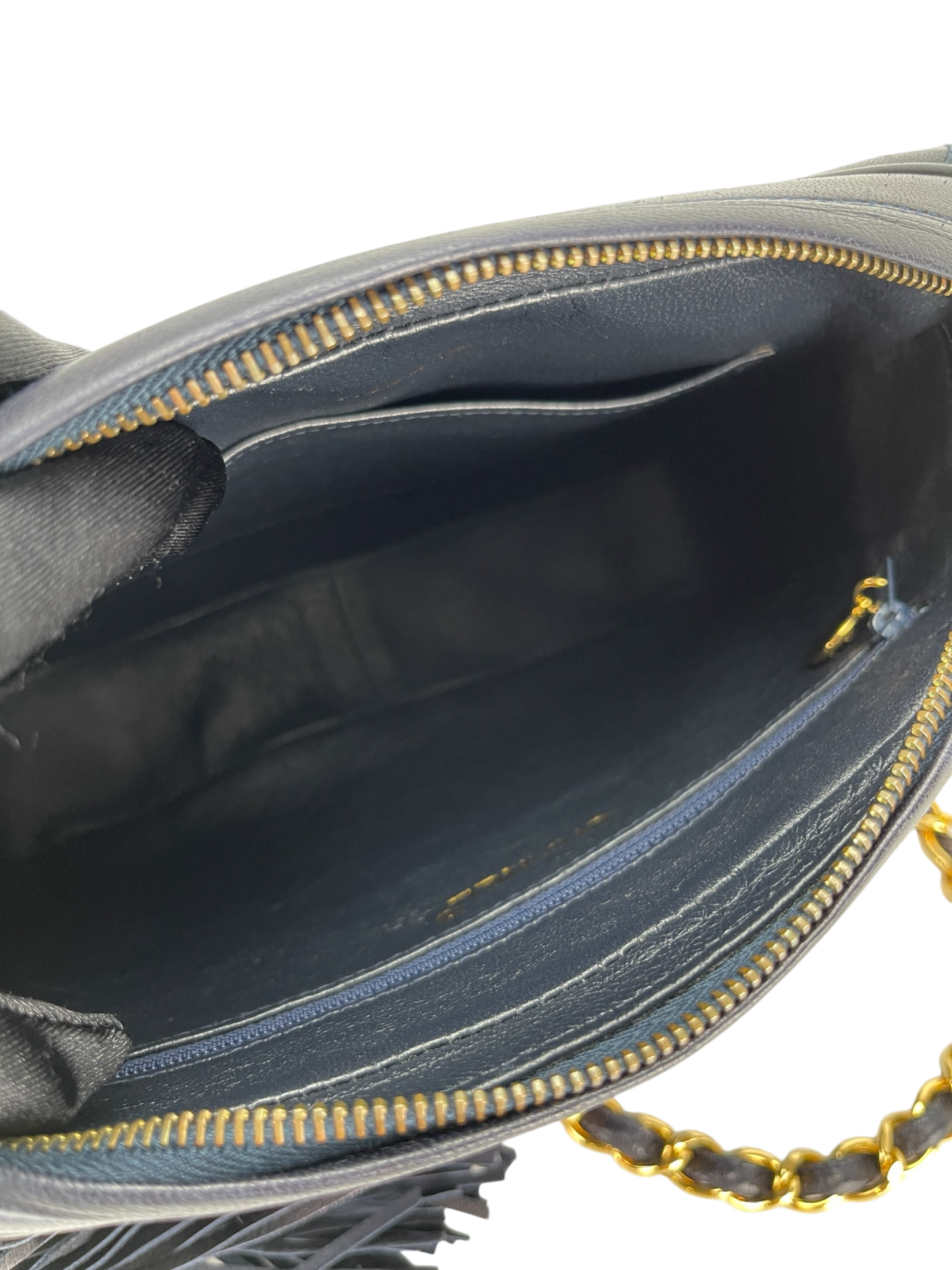 CHANEL - Navy Lambskin Mini Chain Shoulder Camera Bag