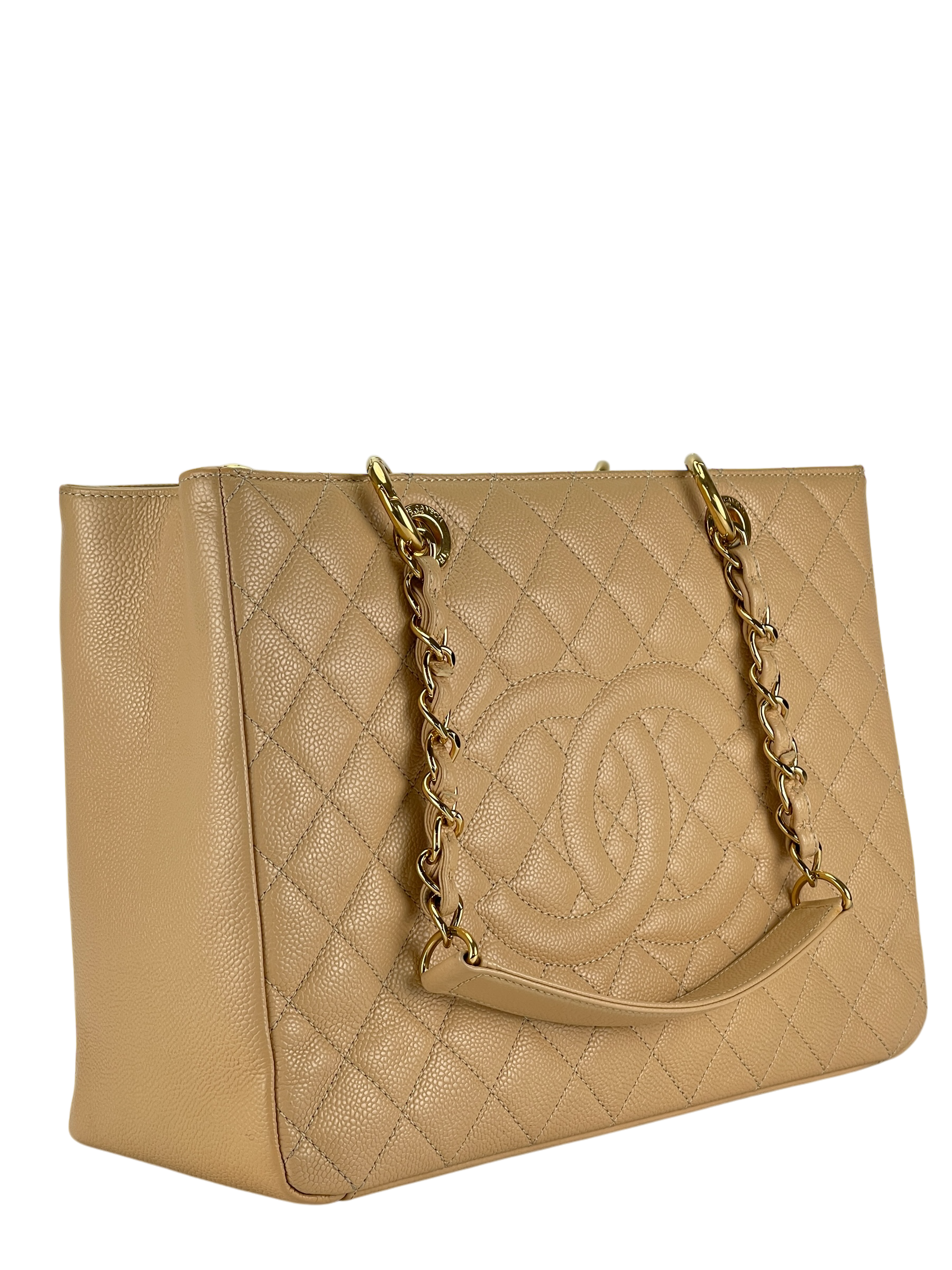 CHANEL - Beige Caviar Quilted Grand Shopping Tote GST Gold Hardware