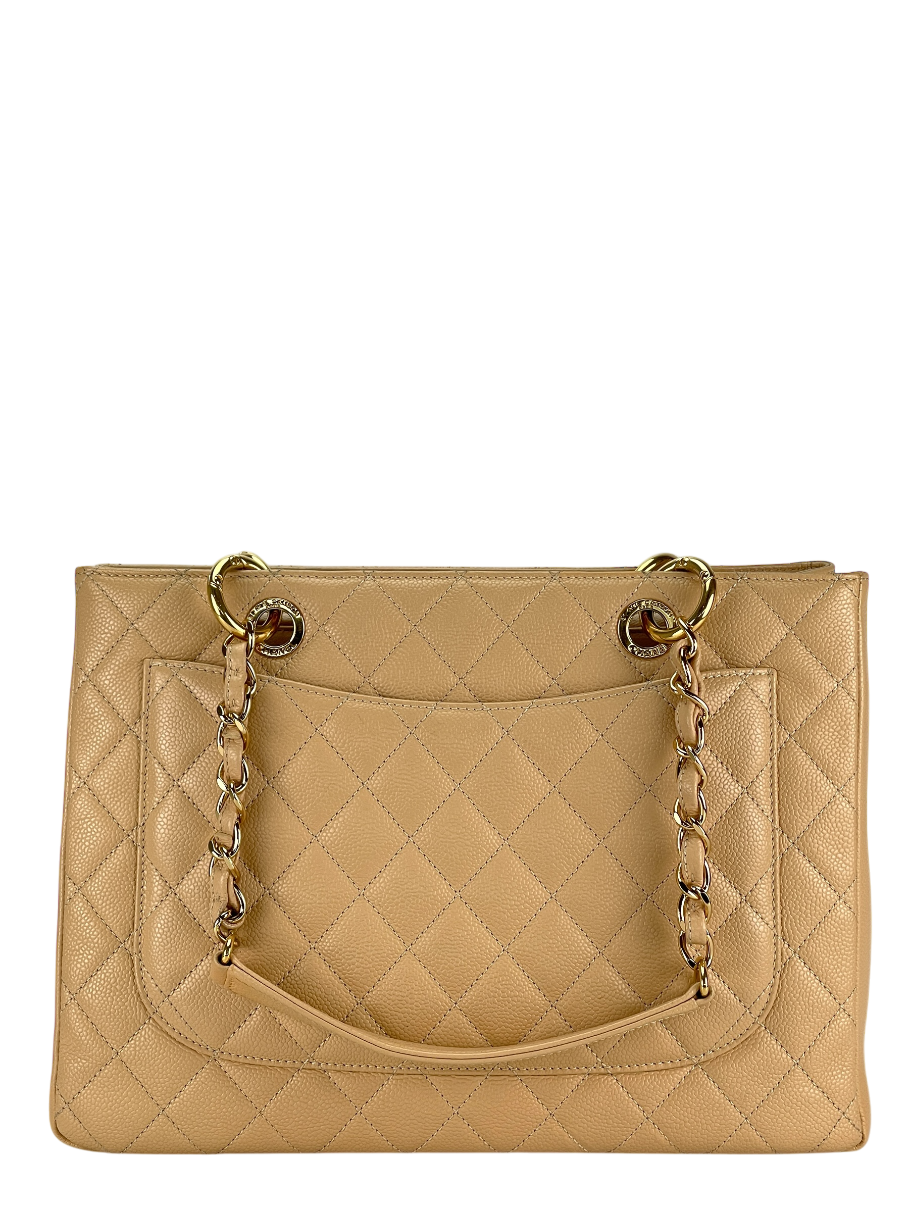 CHANEL - Beige Caviar Quilted Grand Shopping Tote GST Gold Hardware 
