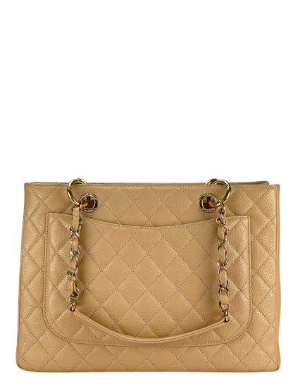 CHANEL - Beige Caviar Quilted Grand Shopping Tote GST Gold Hardware 