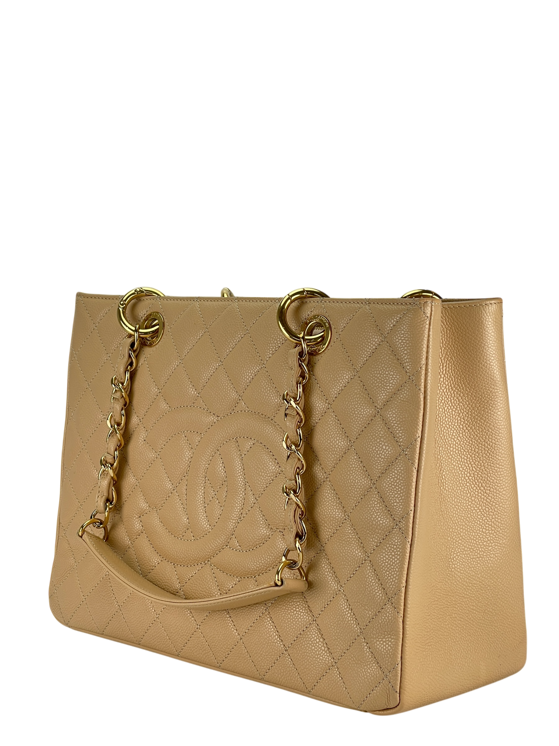 CHANEL - Beige Caviar Quilted Grand Shopping Tote GST Gold Hardware