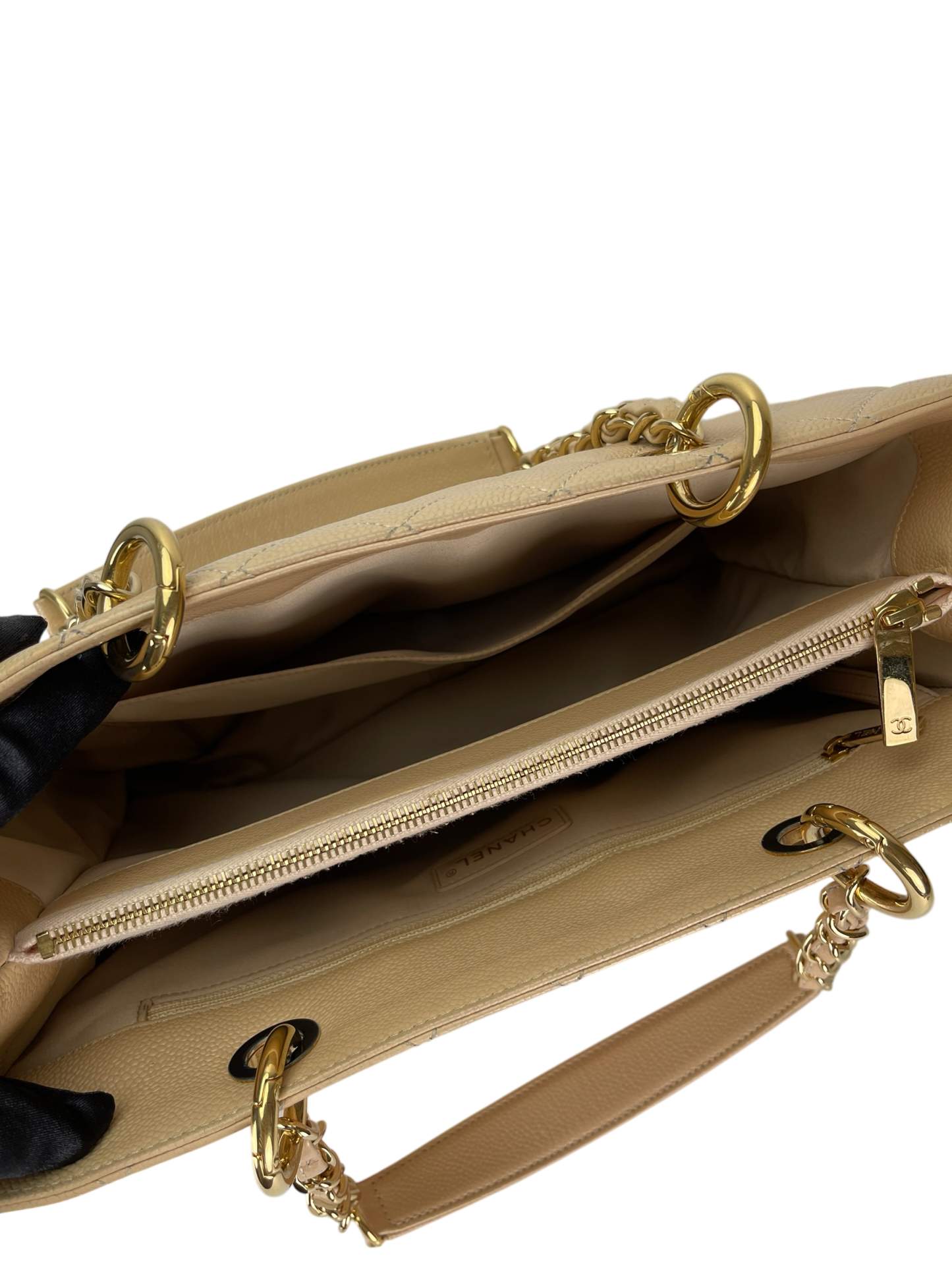 CHANEL - Beige Caviar Quilted Grand Shopping Tote GST Gold Hardware