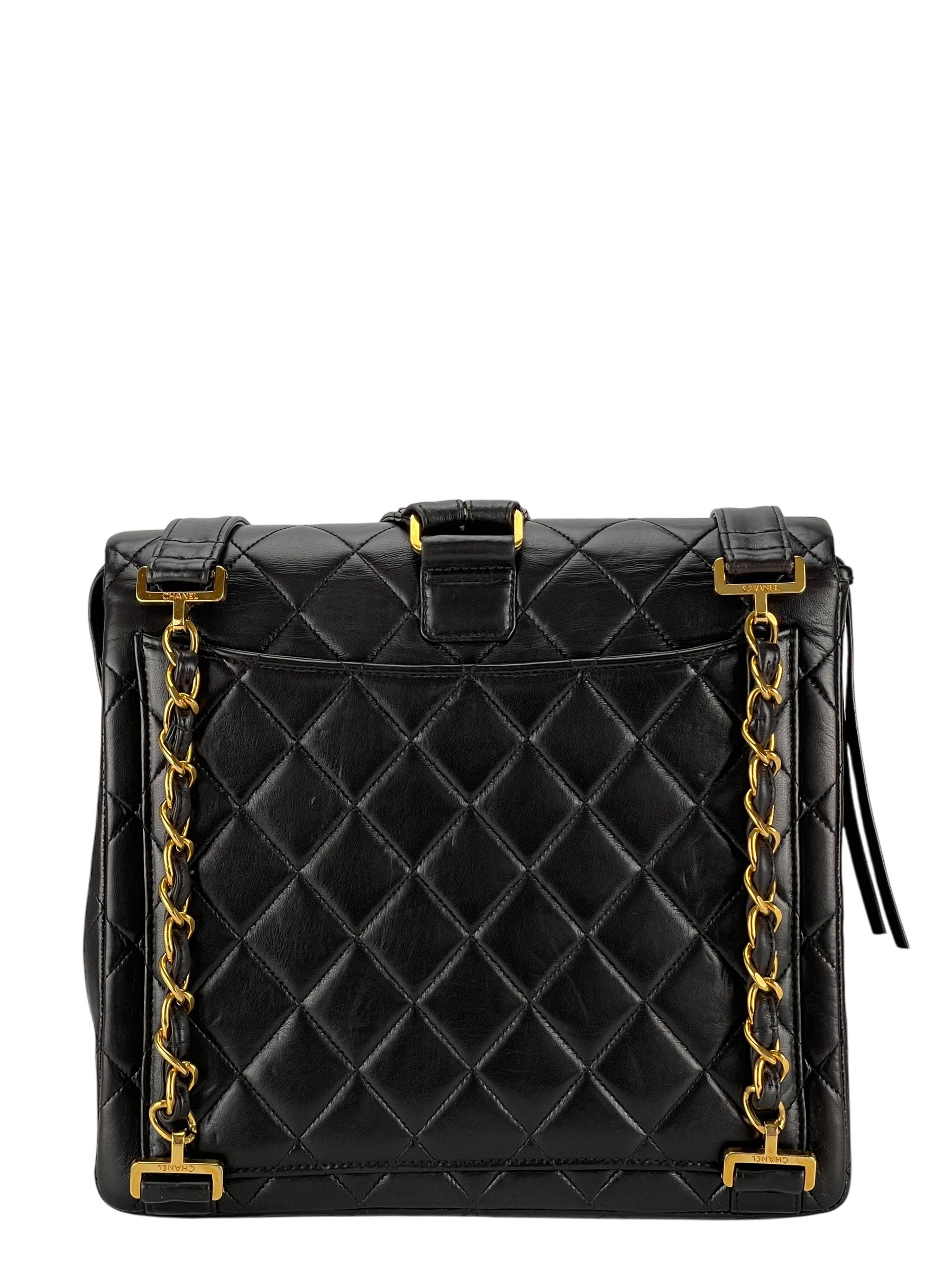 CHANEL - Black Lambskin Deca Coco Mark Matelasse Backpack
