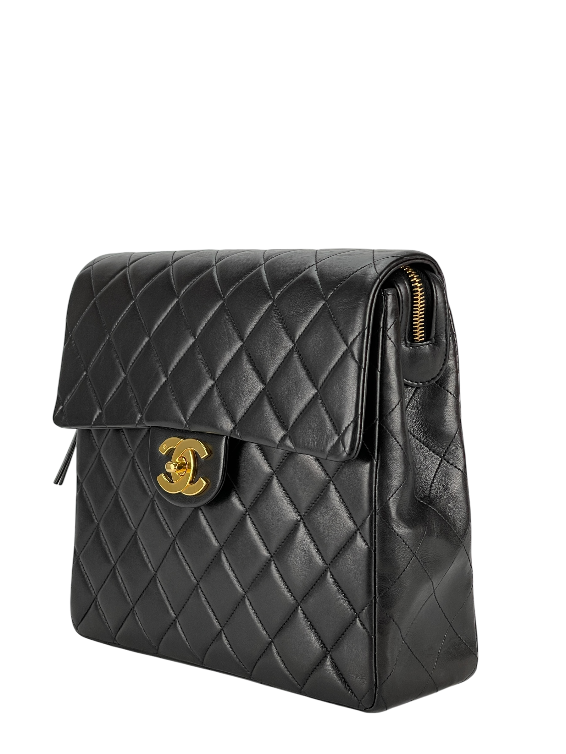 CHANEL - Black Lambskin Deca Coco Mark Matelasse Backpack