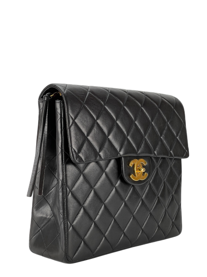 CHANEL - Black Lambskin Deca Coco Mark Matelasse Backpack