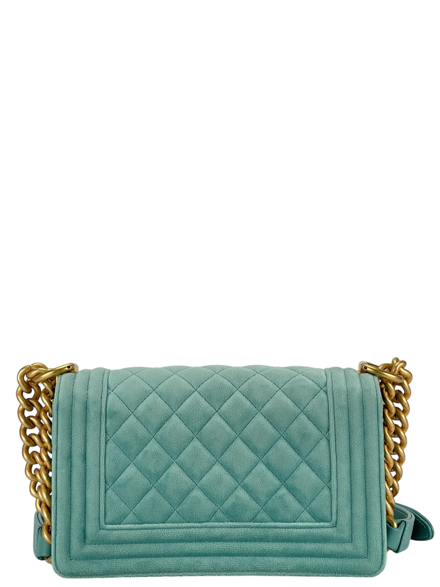 CHANEL - Small Boy Flap Bag Mint Green Velvet Gold Hardware