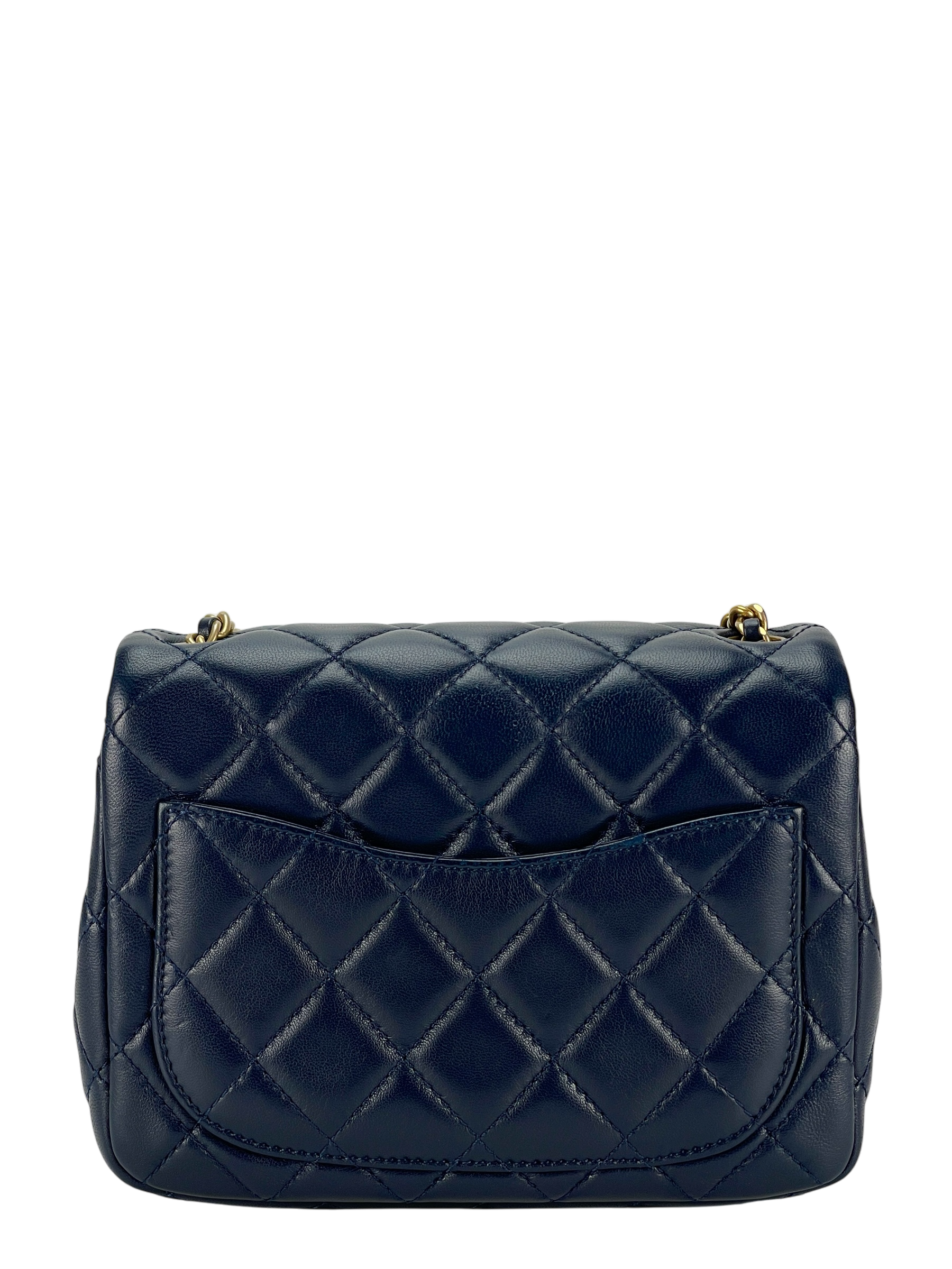 CHANEL - Navy Mini Matlasse 17 Lambskin Single Flap Single Gold Ball Chain Bag