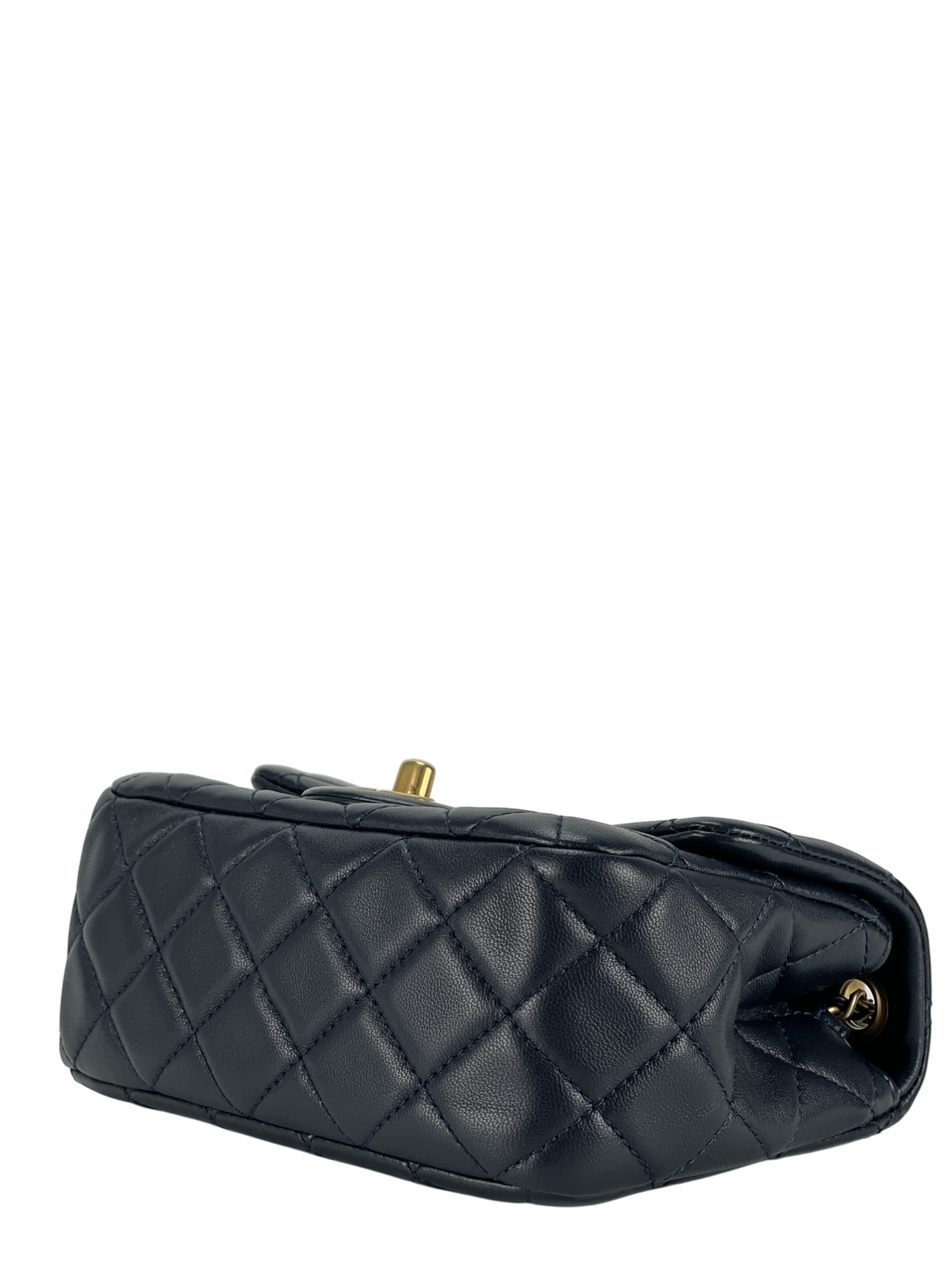 CHANEL - Navy Mini Matlasse 17 Lambskin Single Flap Single Gold Ball Chain Bag