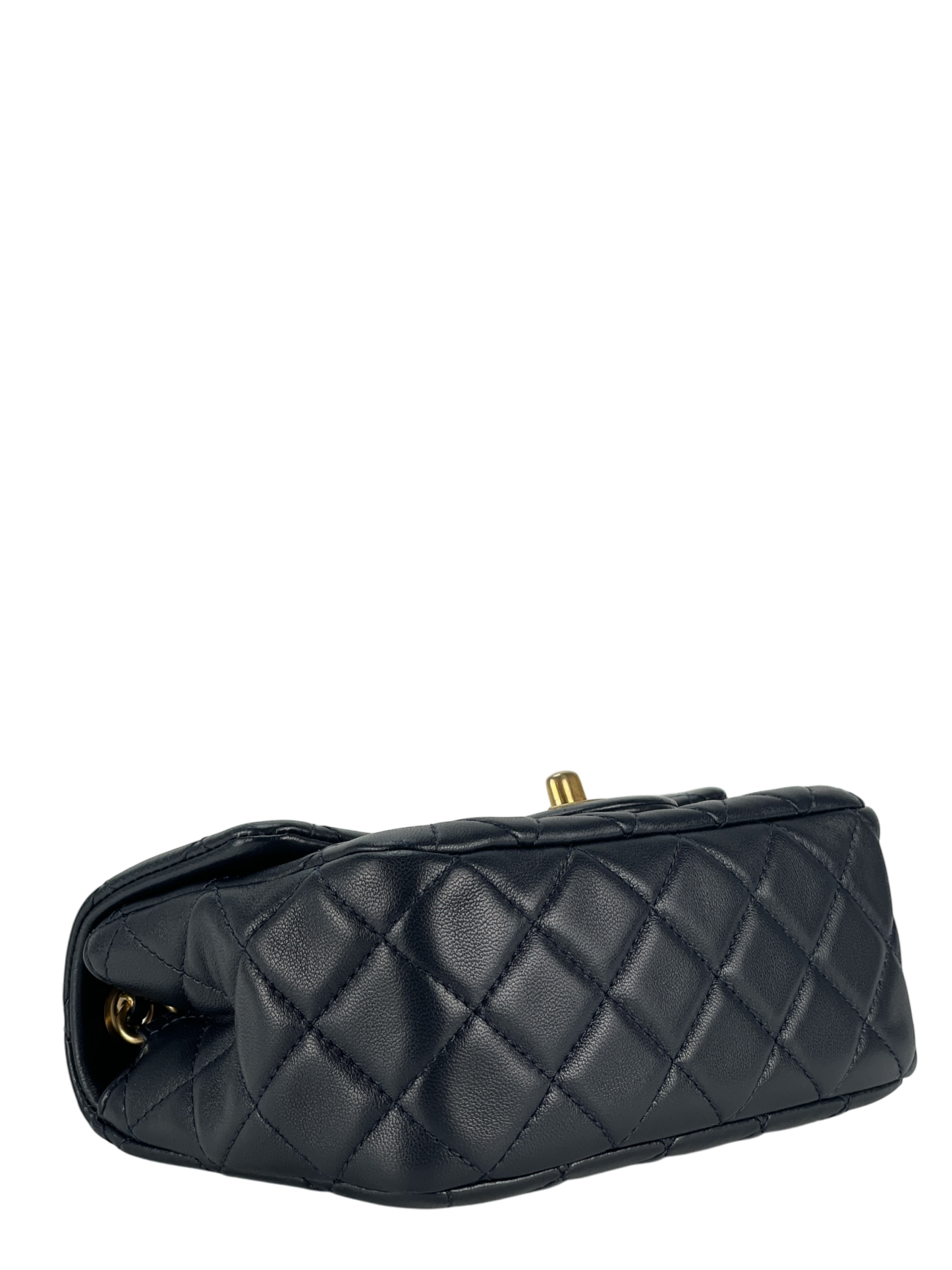 CHANEL - Navy Mini Matlasse 17 Lambskin Single Flap Single Gold Ball Chain Bag