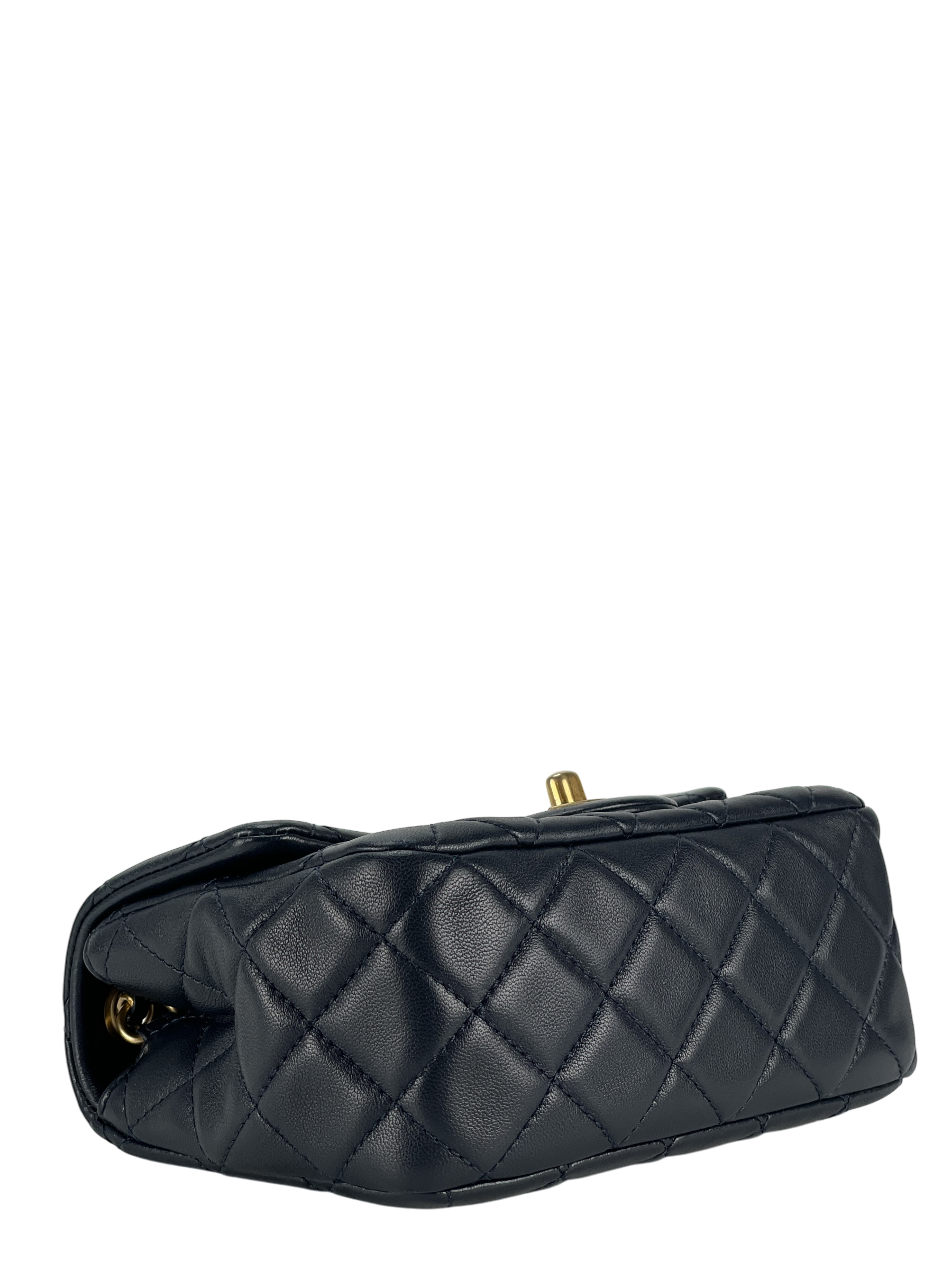 CHANEL - Navy Mini Matlasse 17 Lambskin Single Flap Single Gold Ball Chain Bag