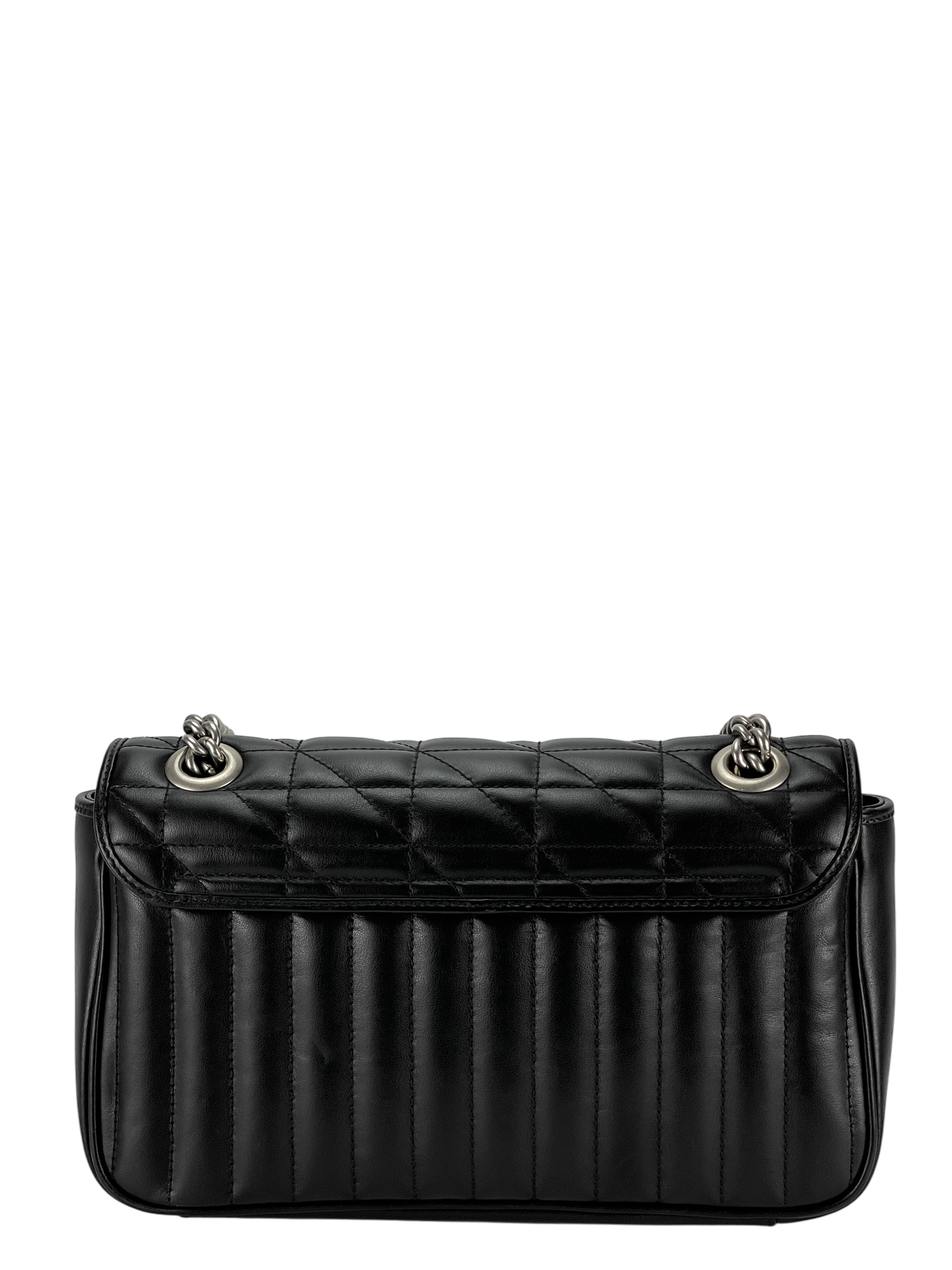 GUCCI - Black GG Marmont Medium Shoulder Bag Sliver Hardware
