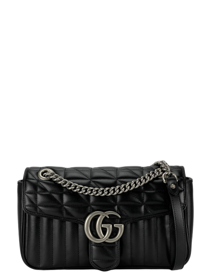 GUCCI - Black GG Marmont Medium Shoulder Bag Sliver Hardware