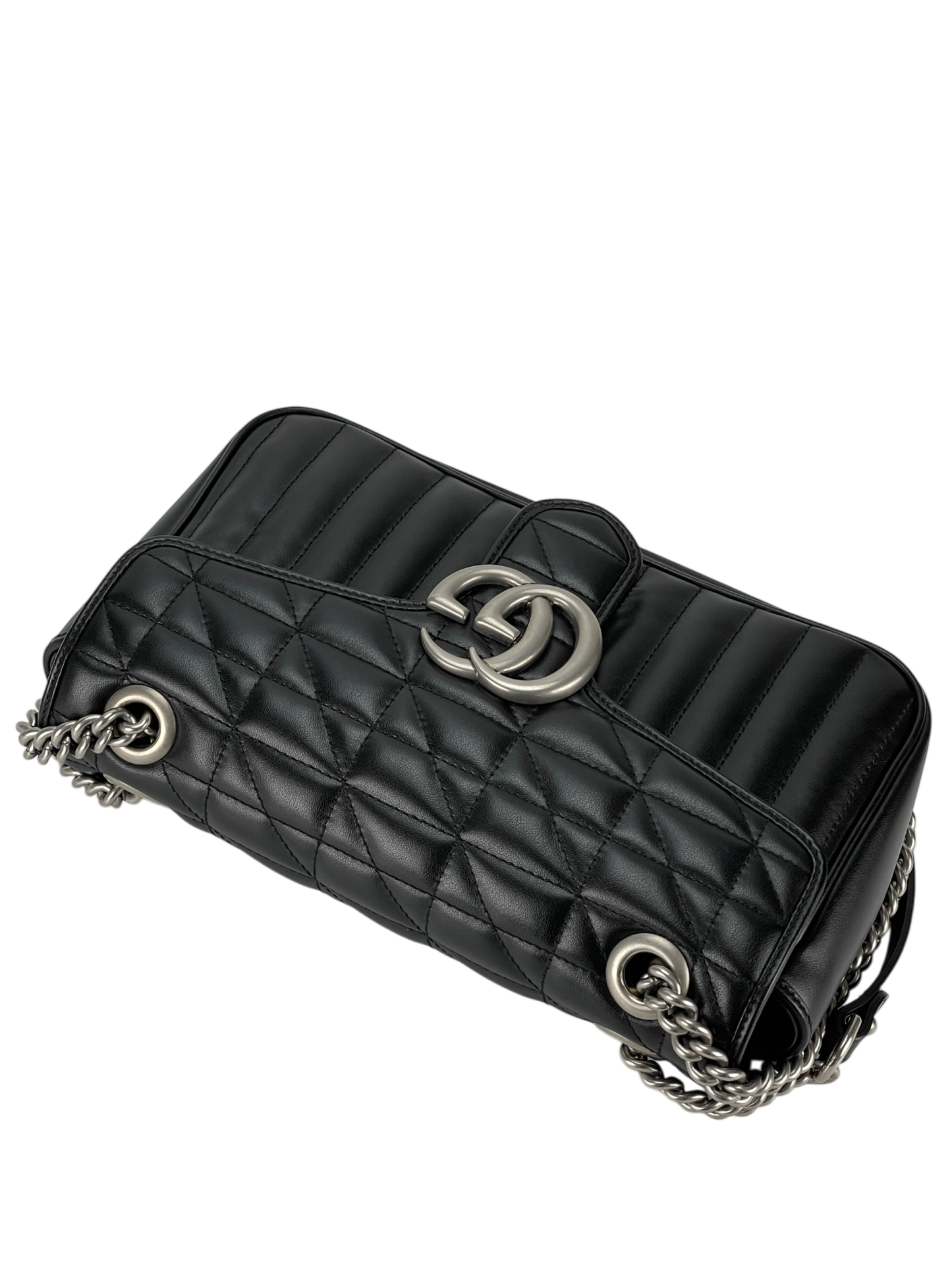 GUCCI - Black GG Marmont Medium Shoulder Bag Sliver Hardware