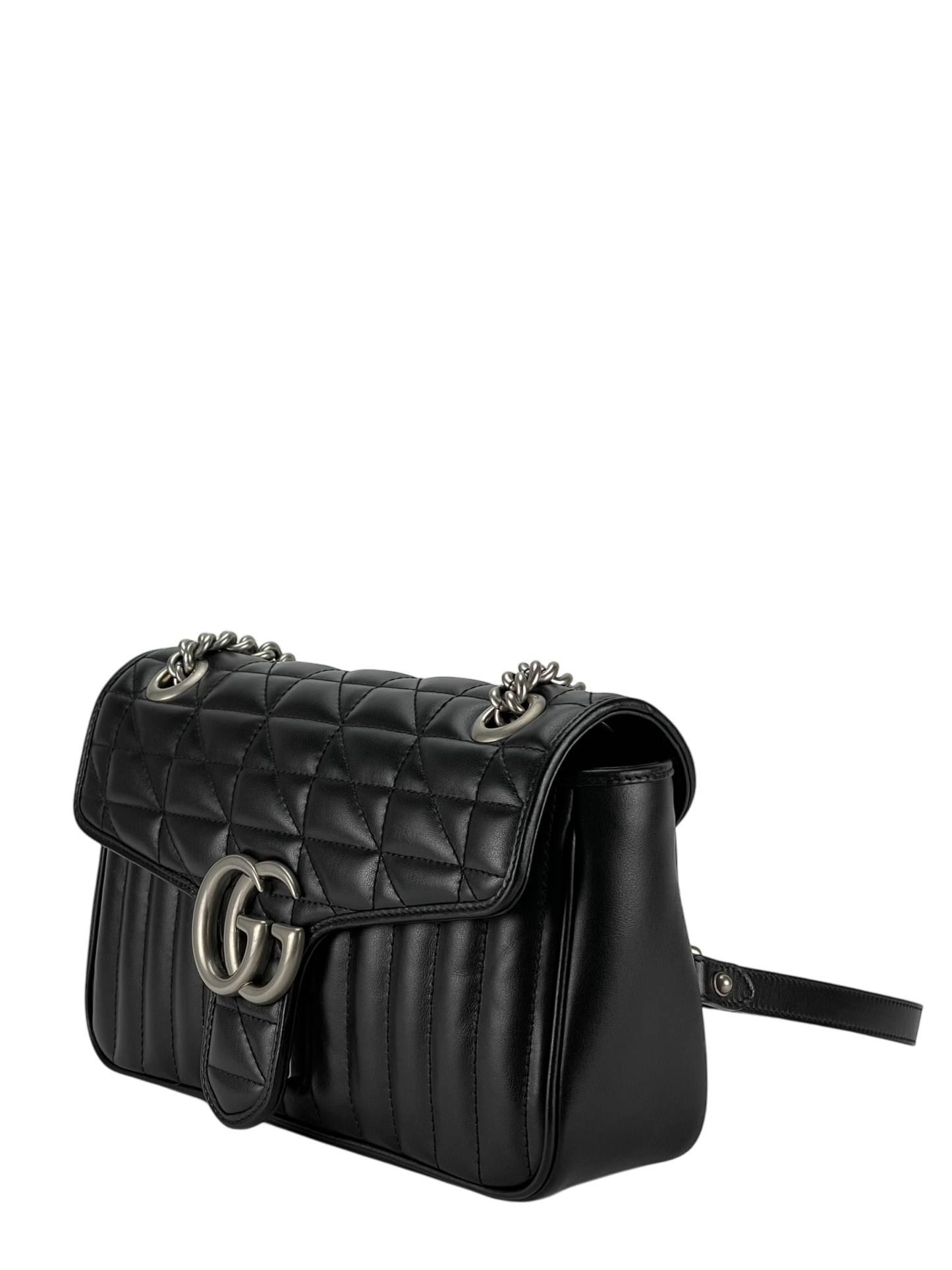 GUCCI - Black GG Marmont Medium Shoulder Bag Sliver Hardware