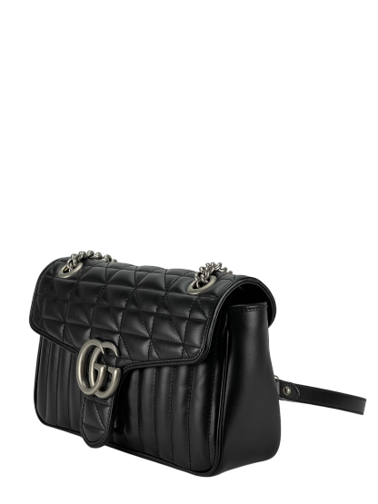 GUCCI - Black GG Marmont Medium Shoulder Bag Sliver Hardware