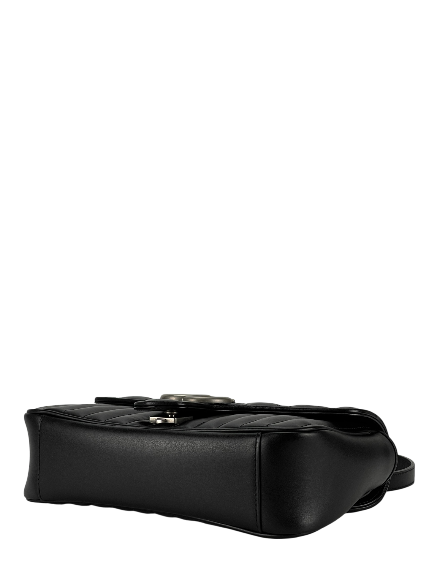 GUCCI - Black GG Marmont Medium Shoulder Bag Sliver Hardware