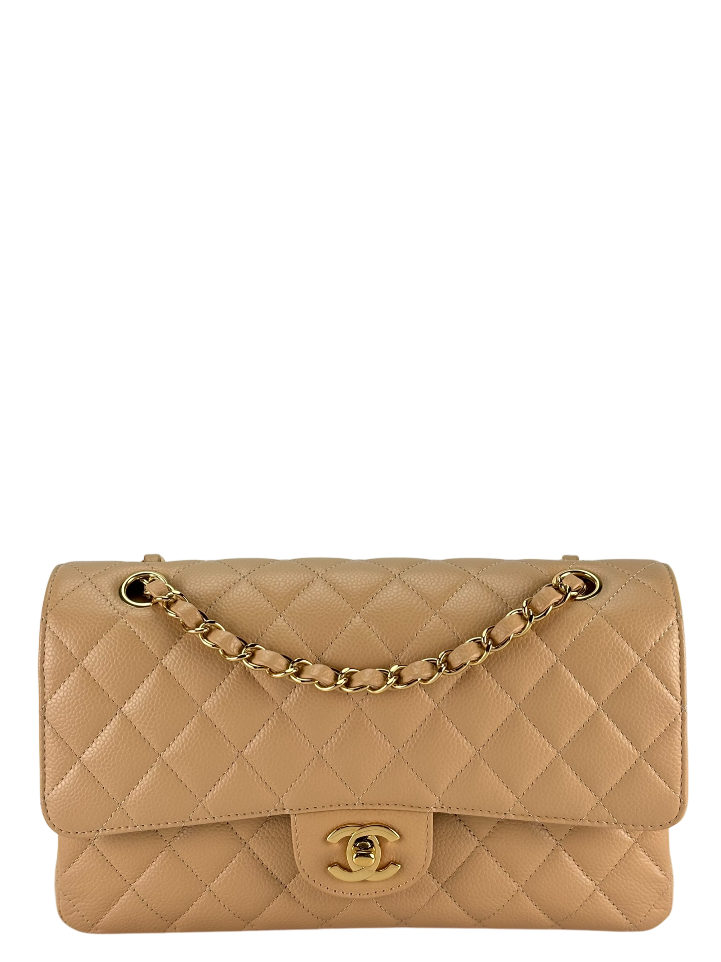 CHANEL - Medium Classic Double Flap Bag Gold Cavair Gold Hardware (CF25)