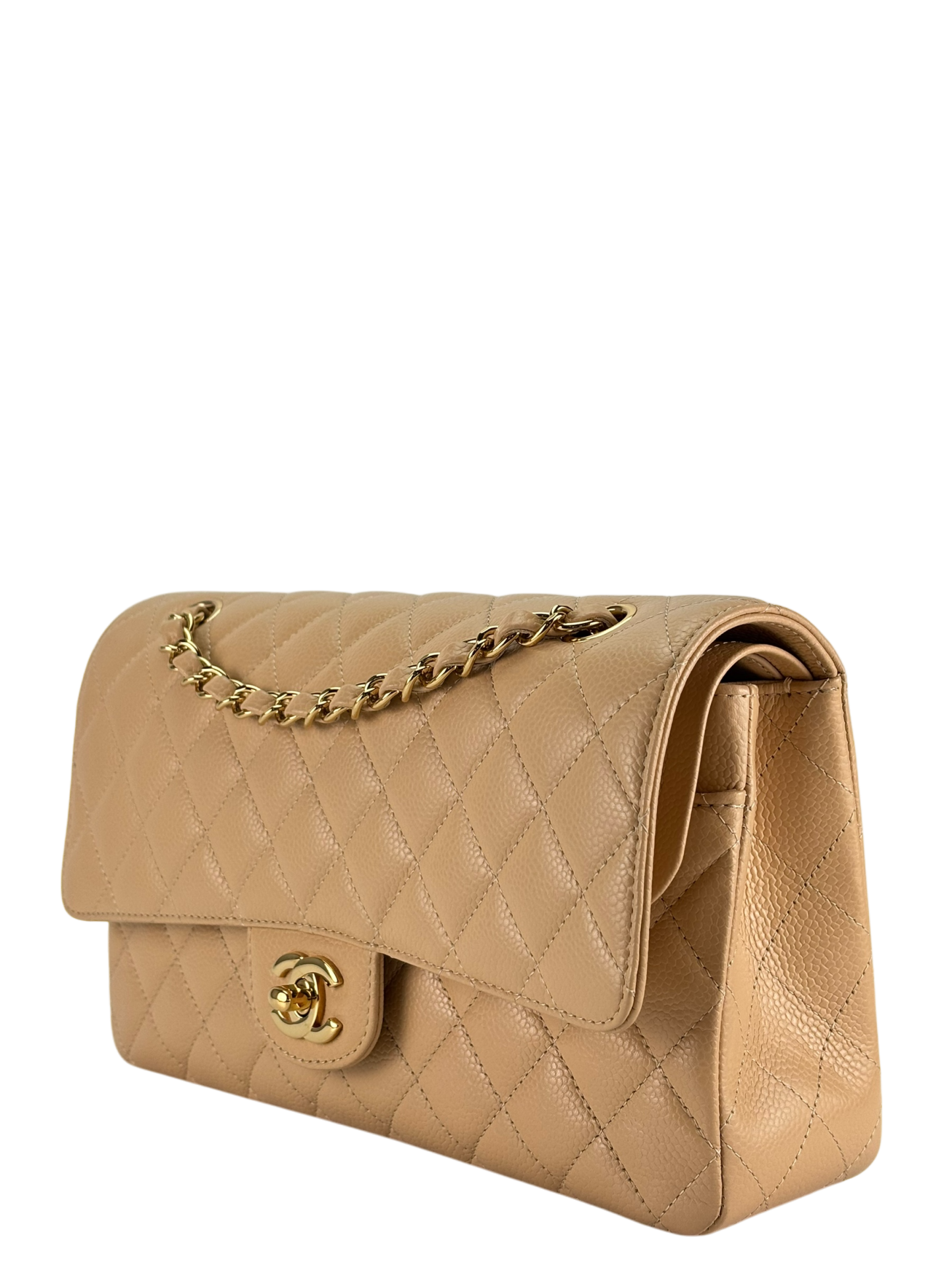 CHANEL - Medium Classic Double Flap Bag Gold Cavair Gold Hardware (CF25)