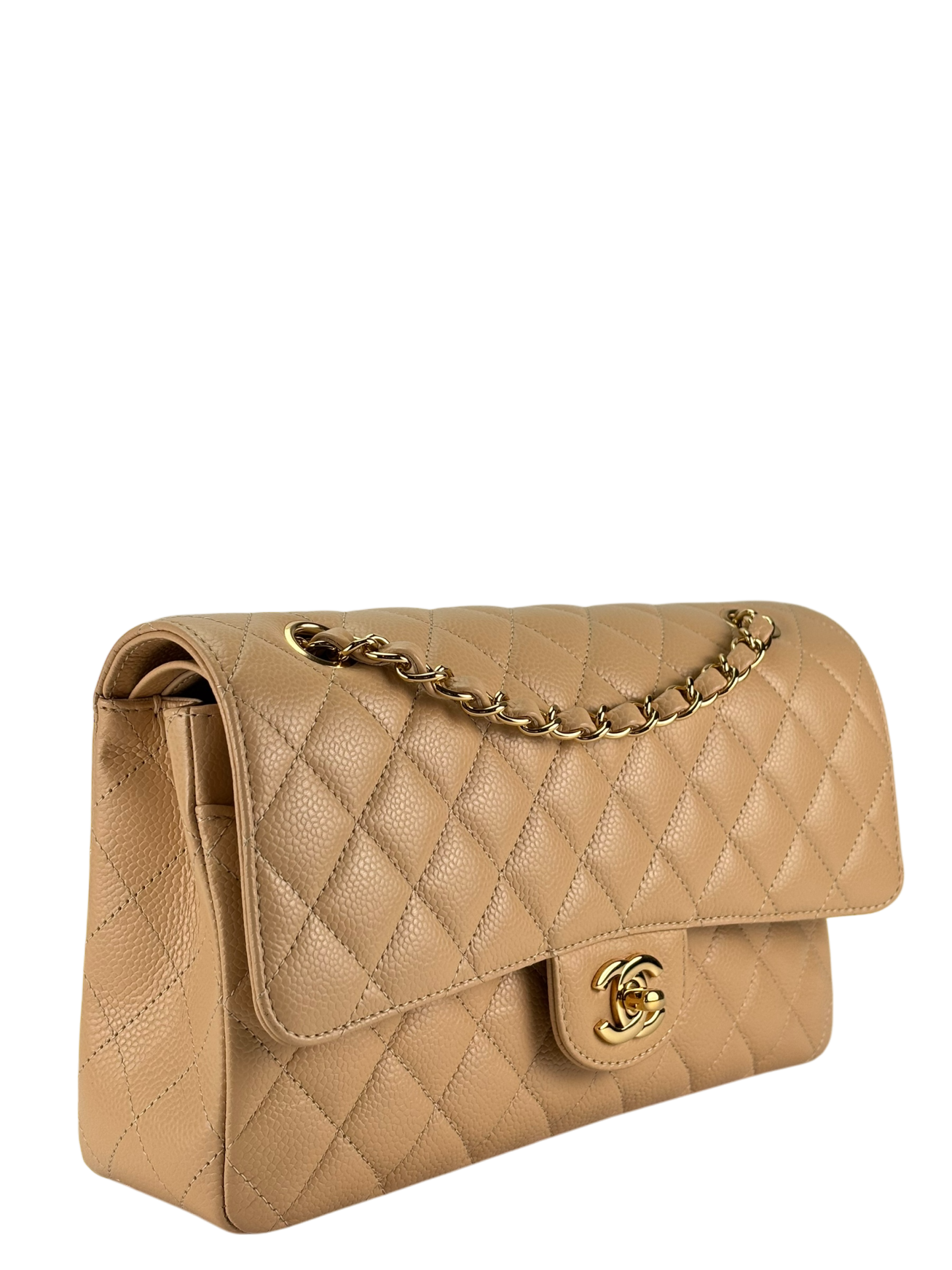 CHANEL - Medium Classic Double Flap Bag Gold Cavair Gold Hardware (CF25)