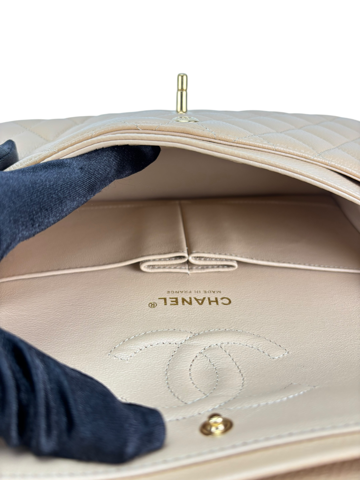 CHANEL - Medium Classic Double Flap Bag Gold Cavair Gold Hardware (CF25)