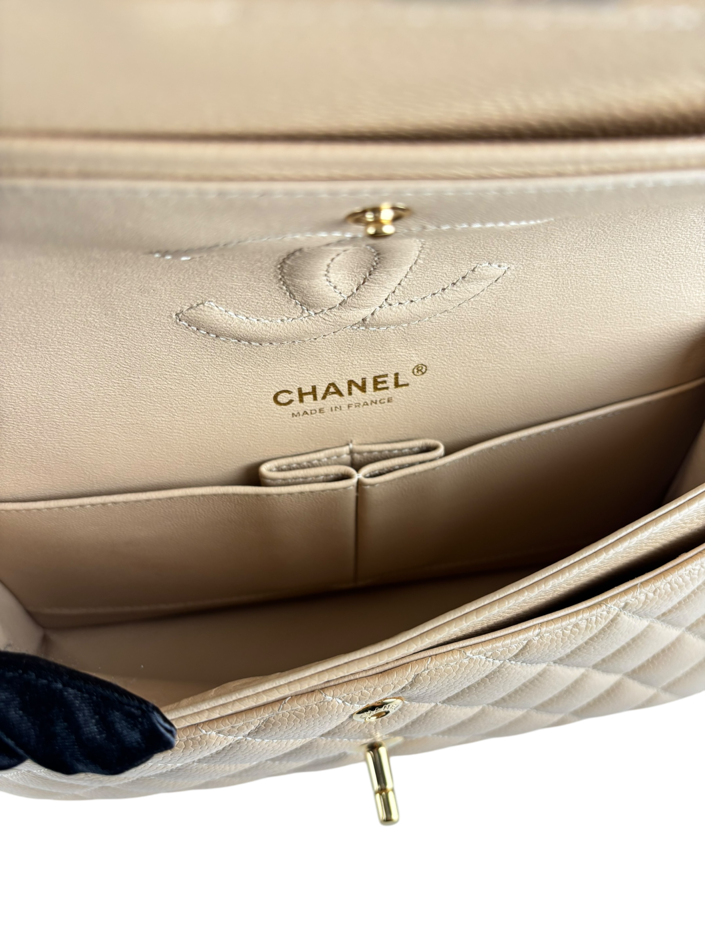CHANEL - Medium Classic Double Flap Bag Gold Cavair Gold Hardware (CF25)