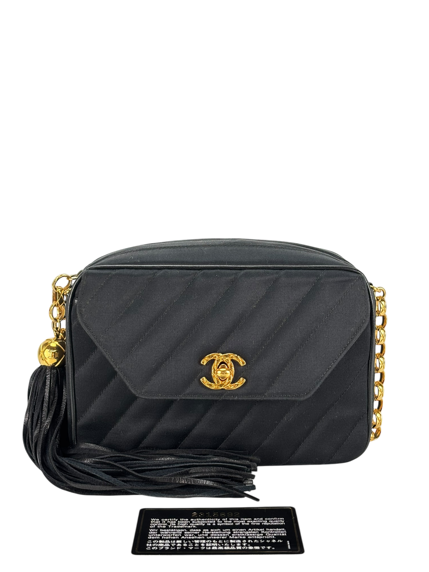 CHANEL - Satin V-stitch Lambskin Chain Shoulder Bag Gold hardware
