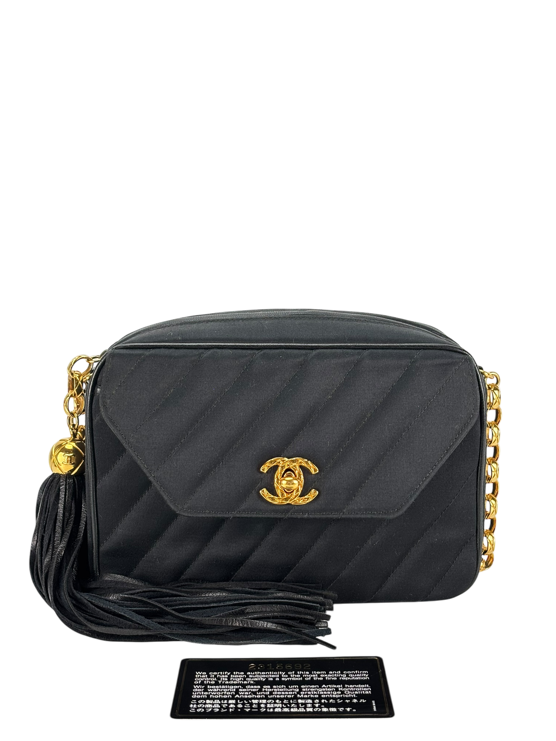 CHANEL - Satin V-stitch Lambskin Chain Shoulder Bag Gold hardware