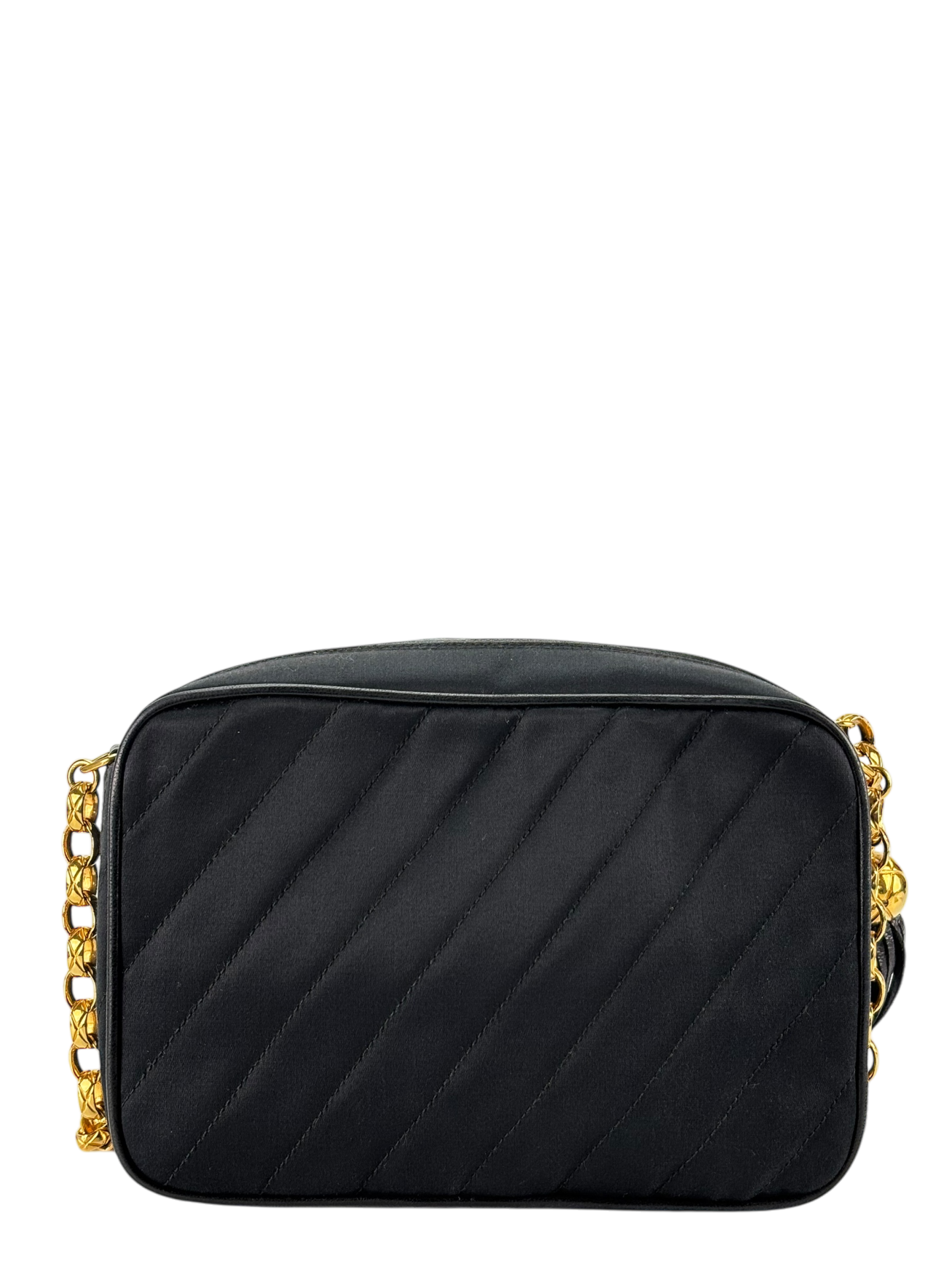 CHANEL - Satin V-stitch Lambskin Chain Shoulder Bag Gold hardware