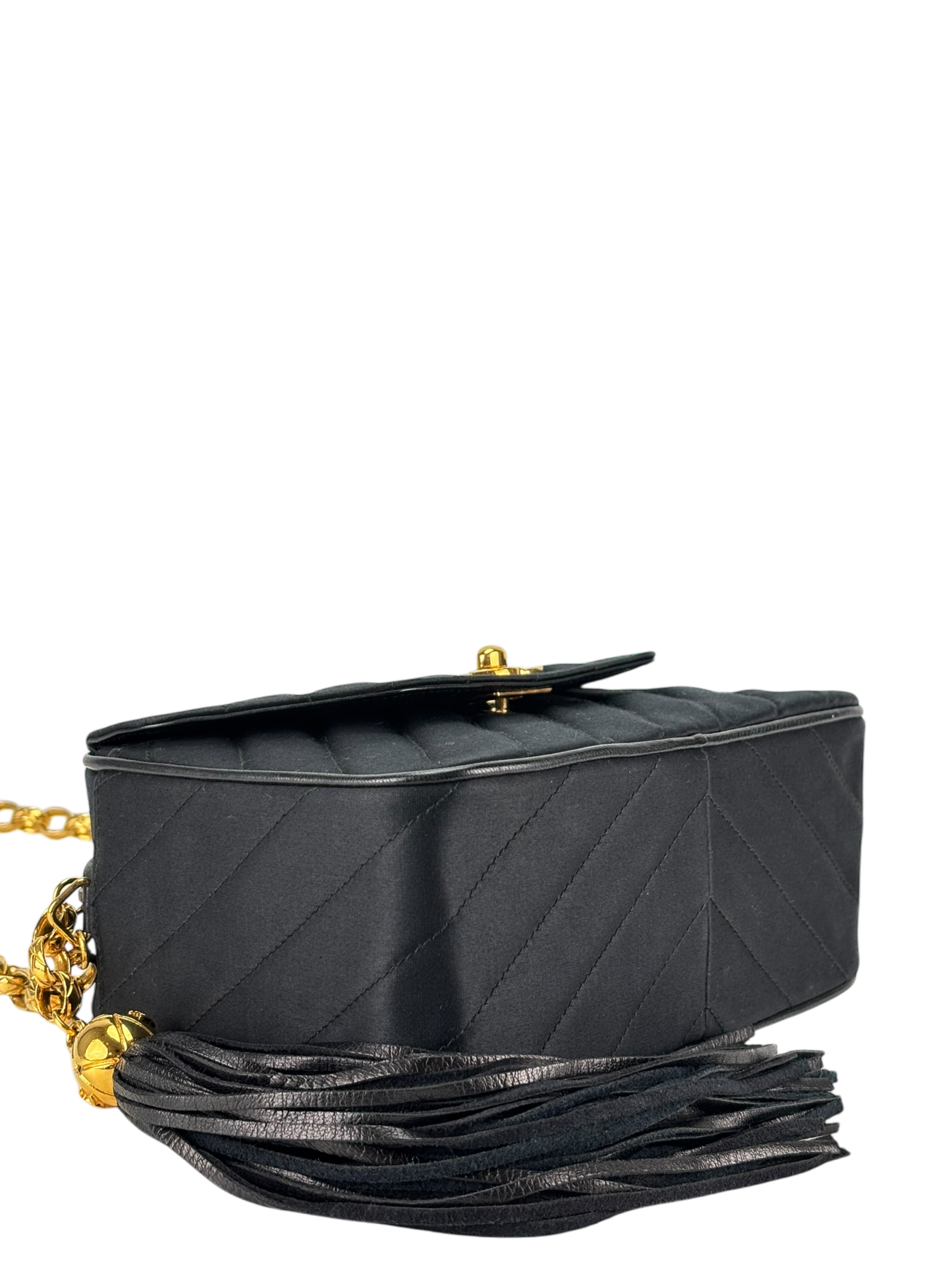 CHANEL - Satin V-stitch Lambskin Chain Shoulder Bag Gold hardware