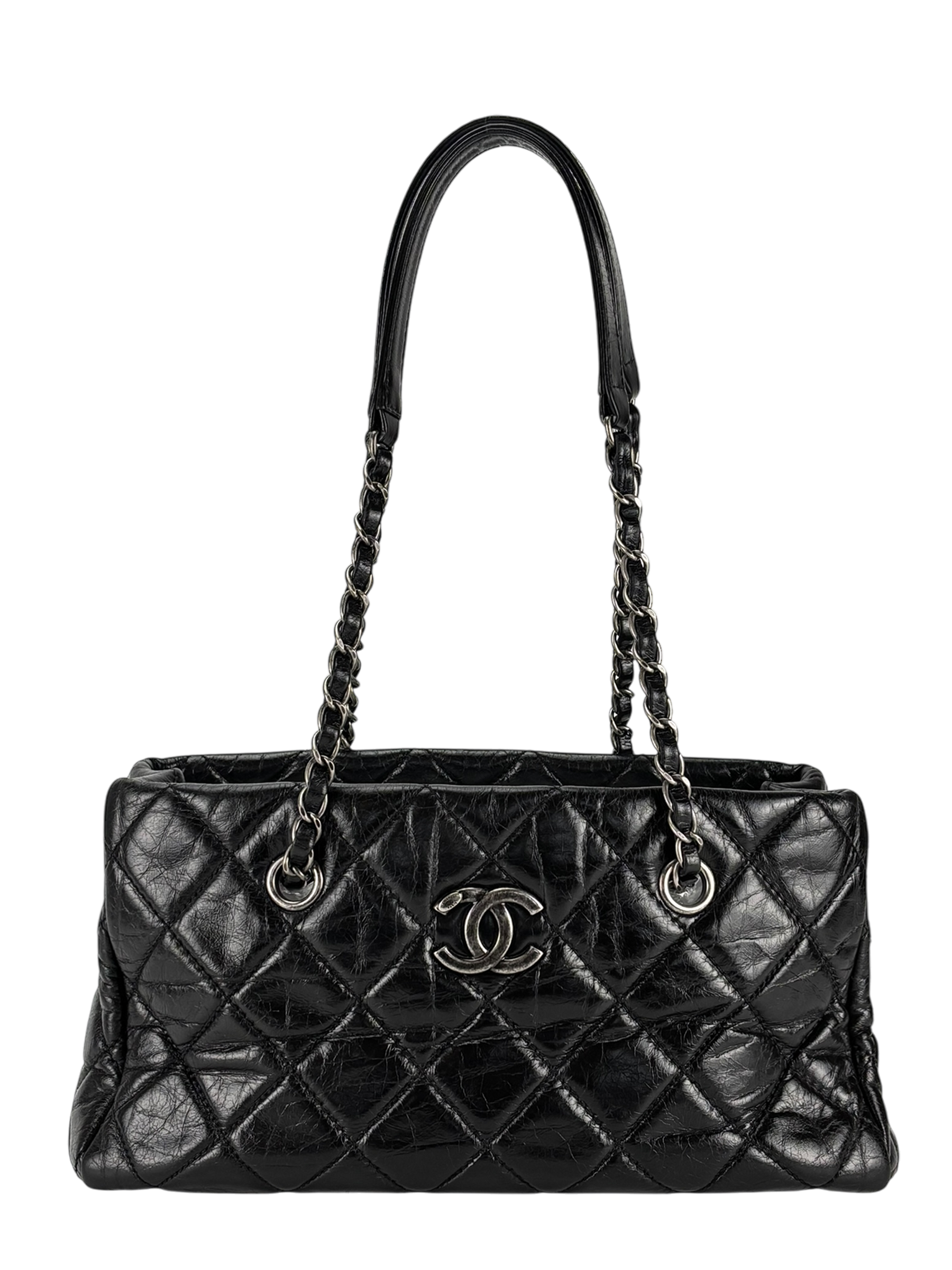 CHANEL - Quilted Coco Mark Silver Hardware Shoulder Bag 